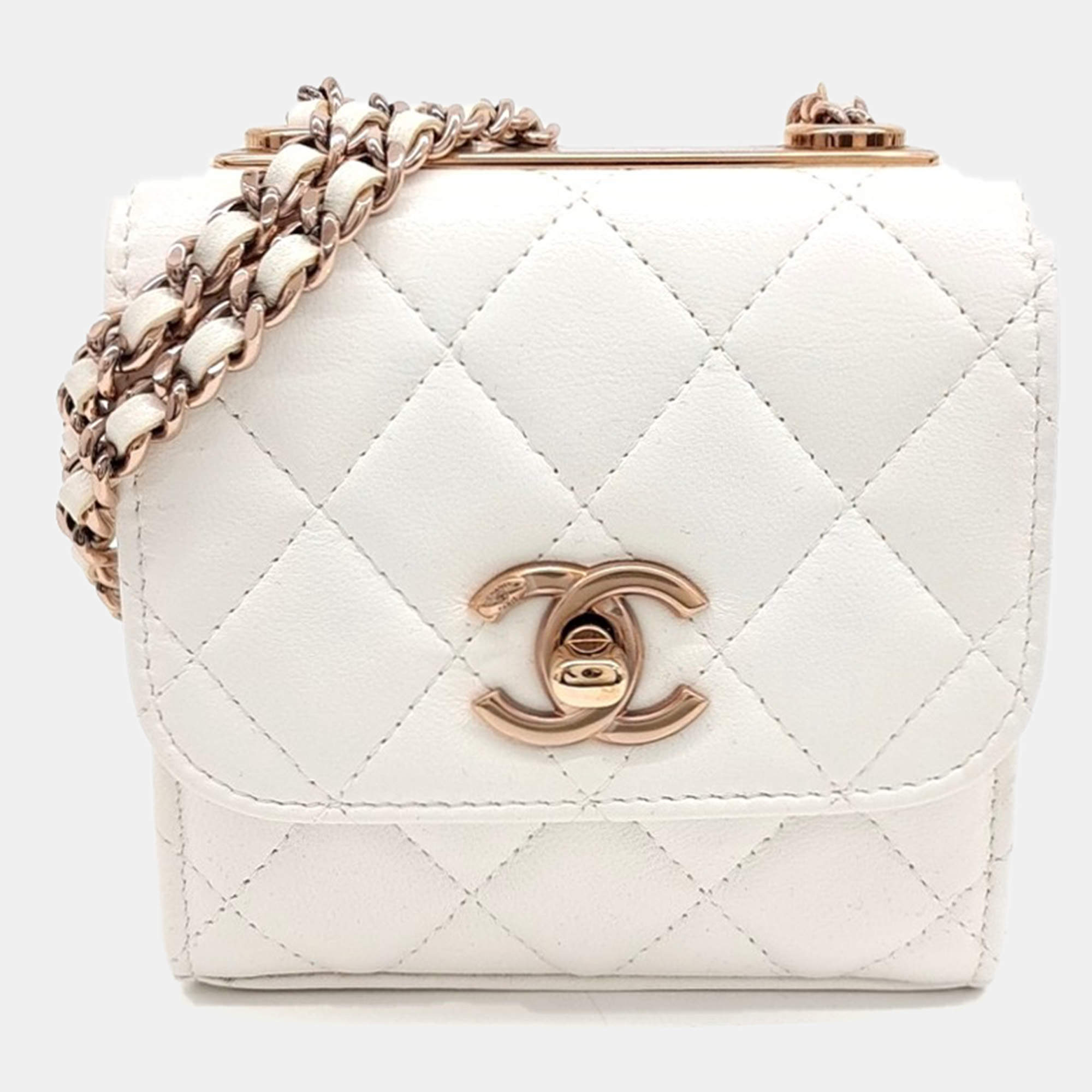 Pre Owned Chanel Trendy CC White Leather Mini Crossbody Bag
