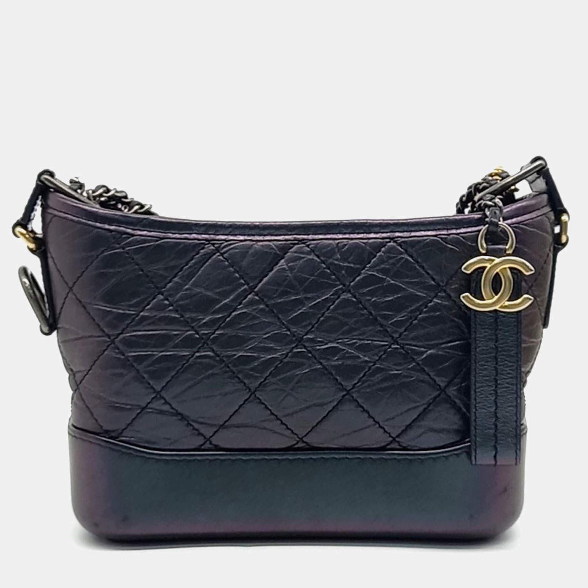 Pre Owned Chanel Gabrielle Metallic Leather Small Hobo Bag