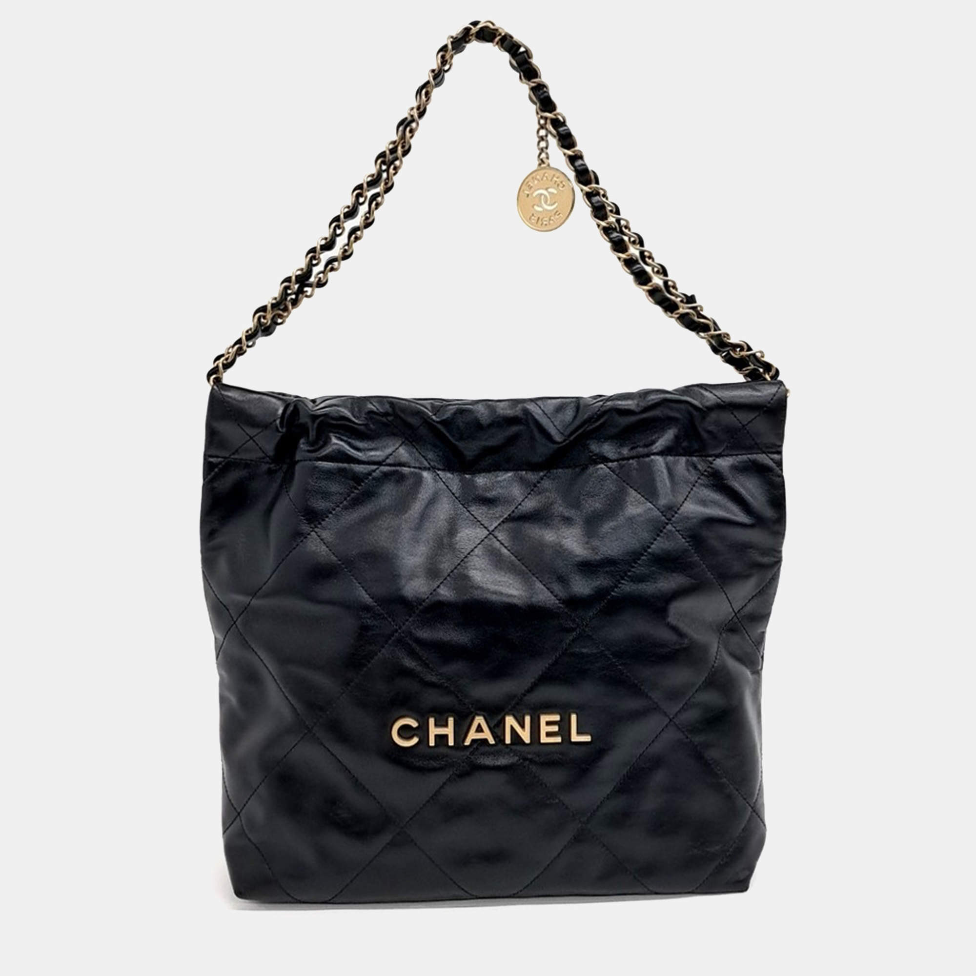 Pre Owned Chanel Black Leather 22 Bag