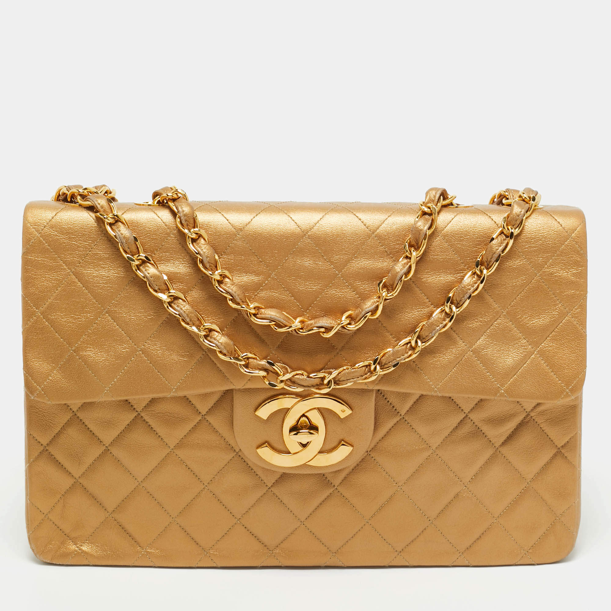 مملوكة مسبقًا Chanel Gold Quilted Leather Vintage Classic Single Flap Bag