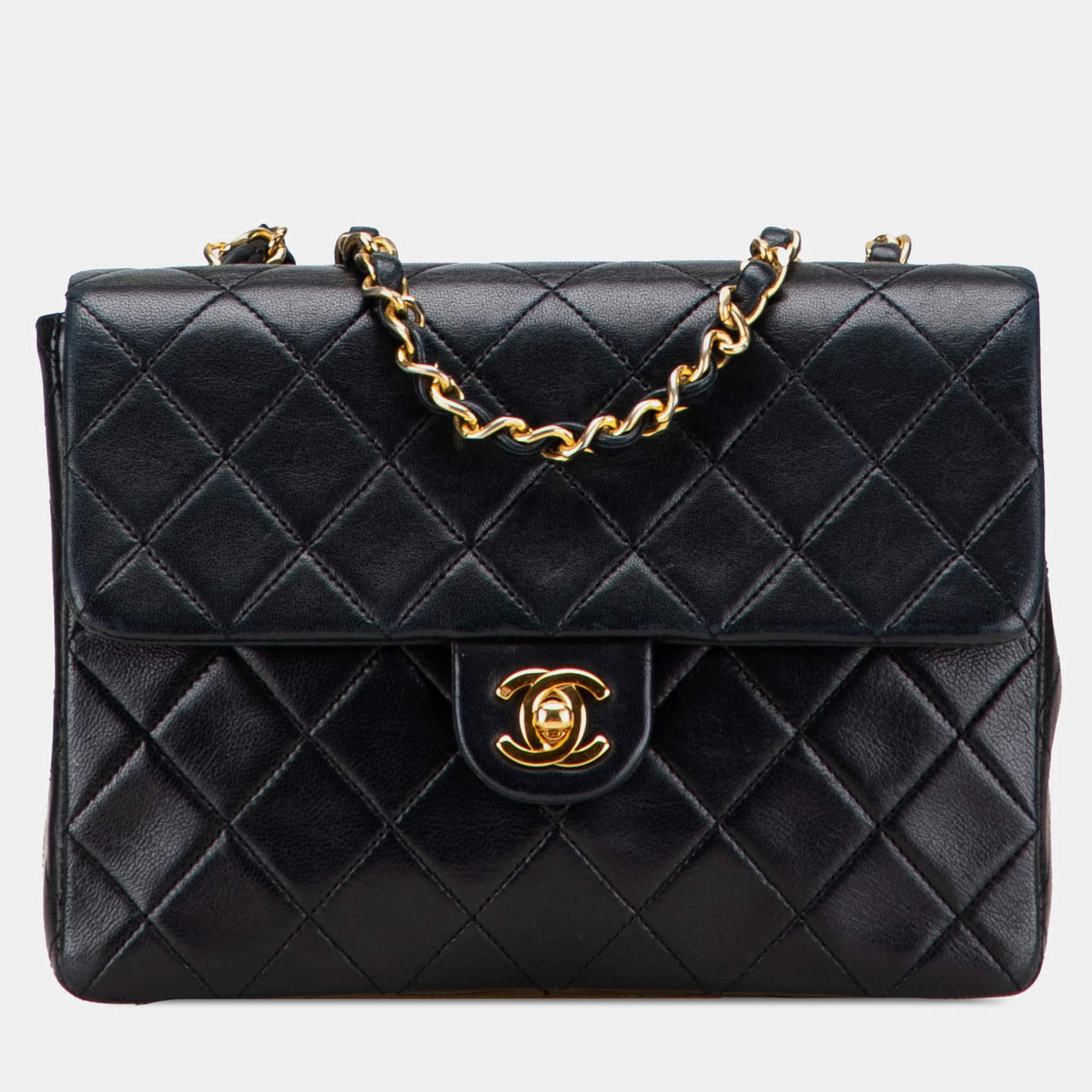 Pre Owned Chanel Black Mini Square Quilted Lambskin Single Flap