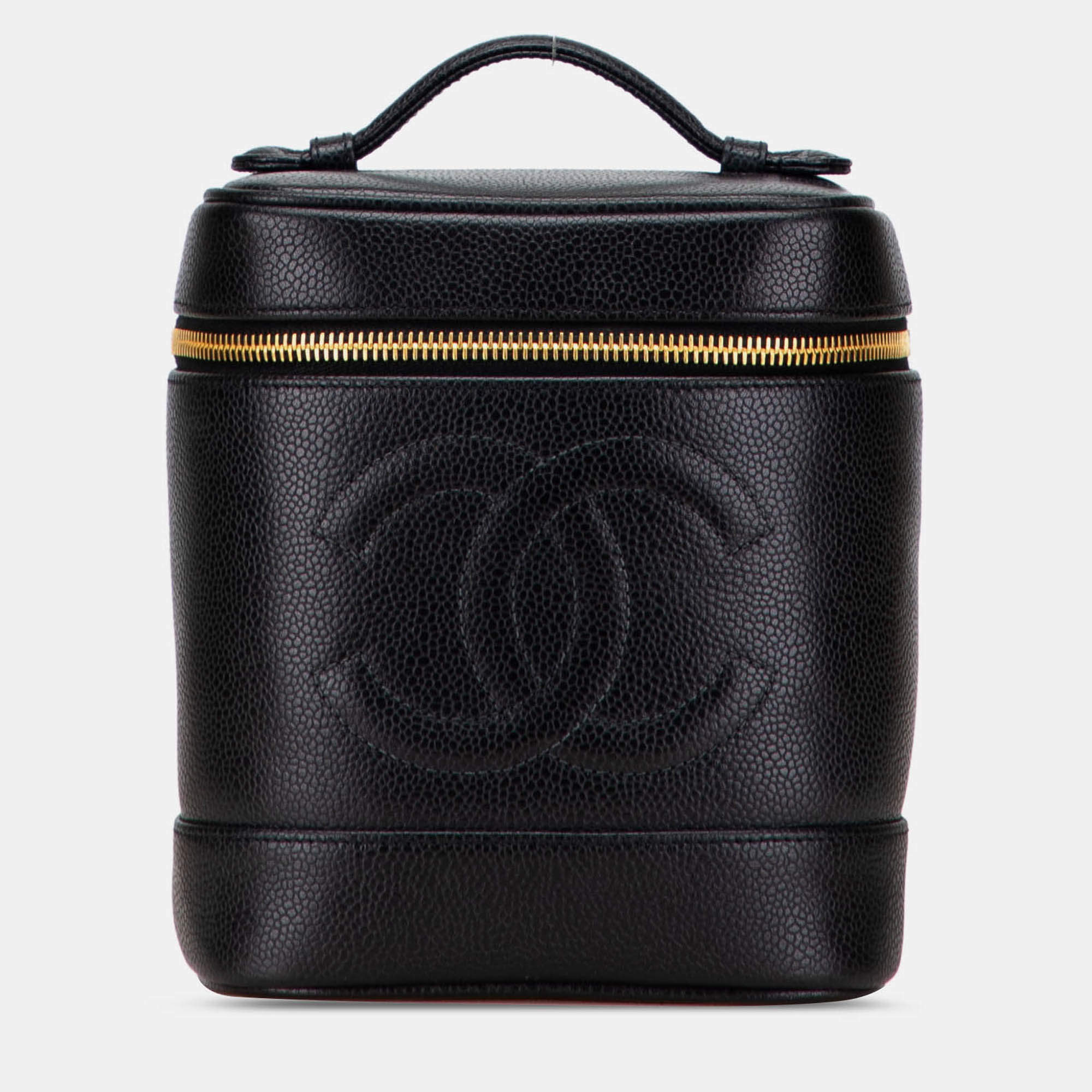 Pre Owned Chanel Black CC Caviar Vanity Case