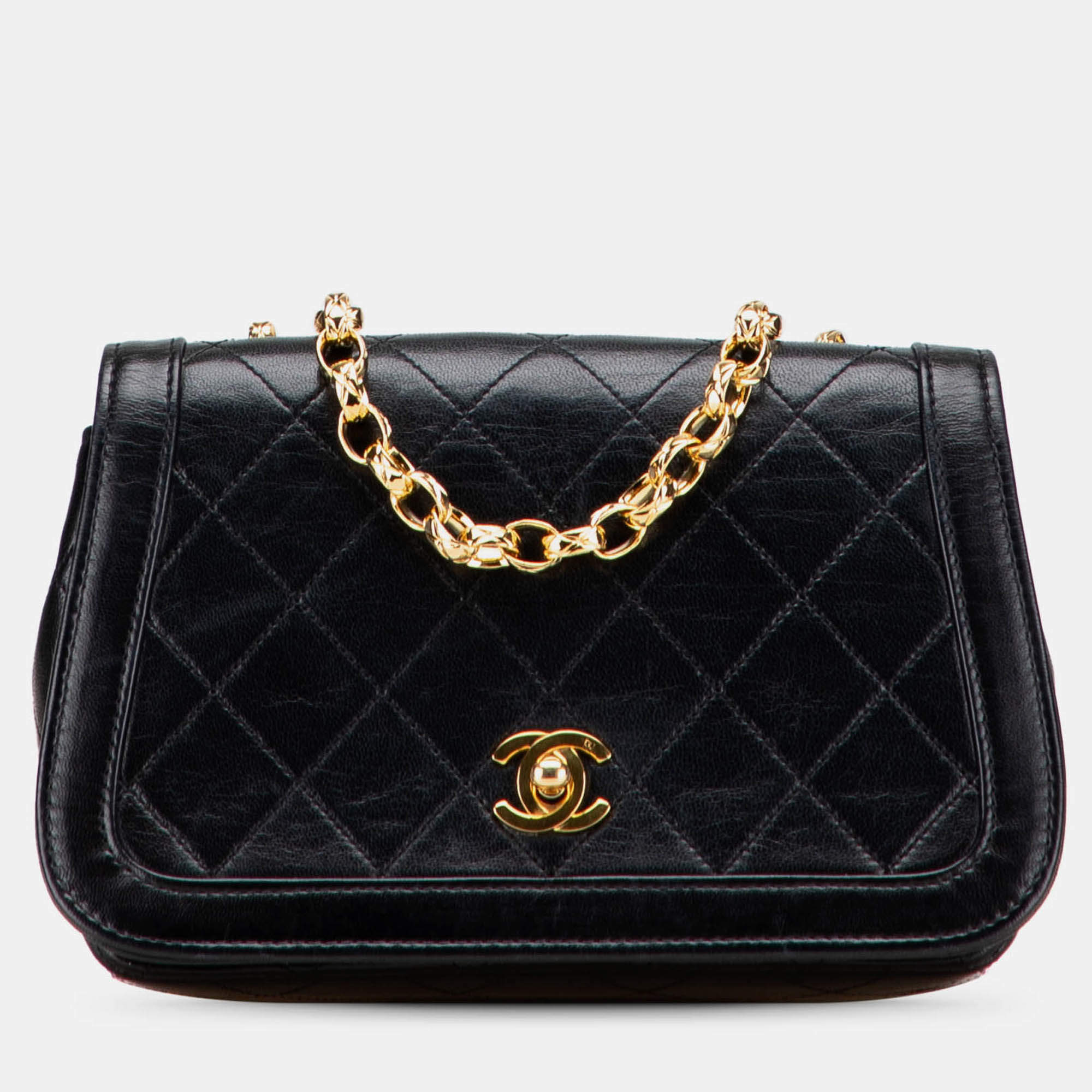 Pre Owned Chanel Black CC Quilted Lambskin Bijoux Chain Curved Full Flap