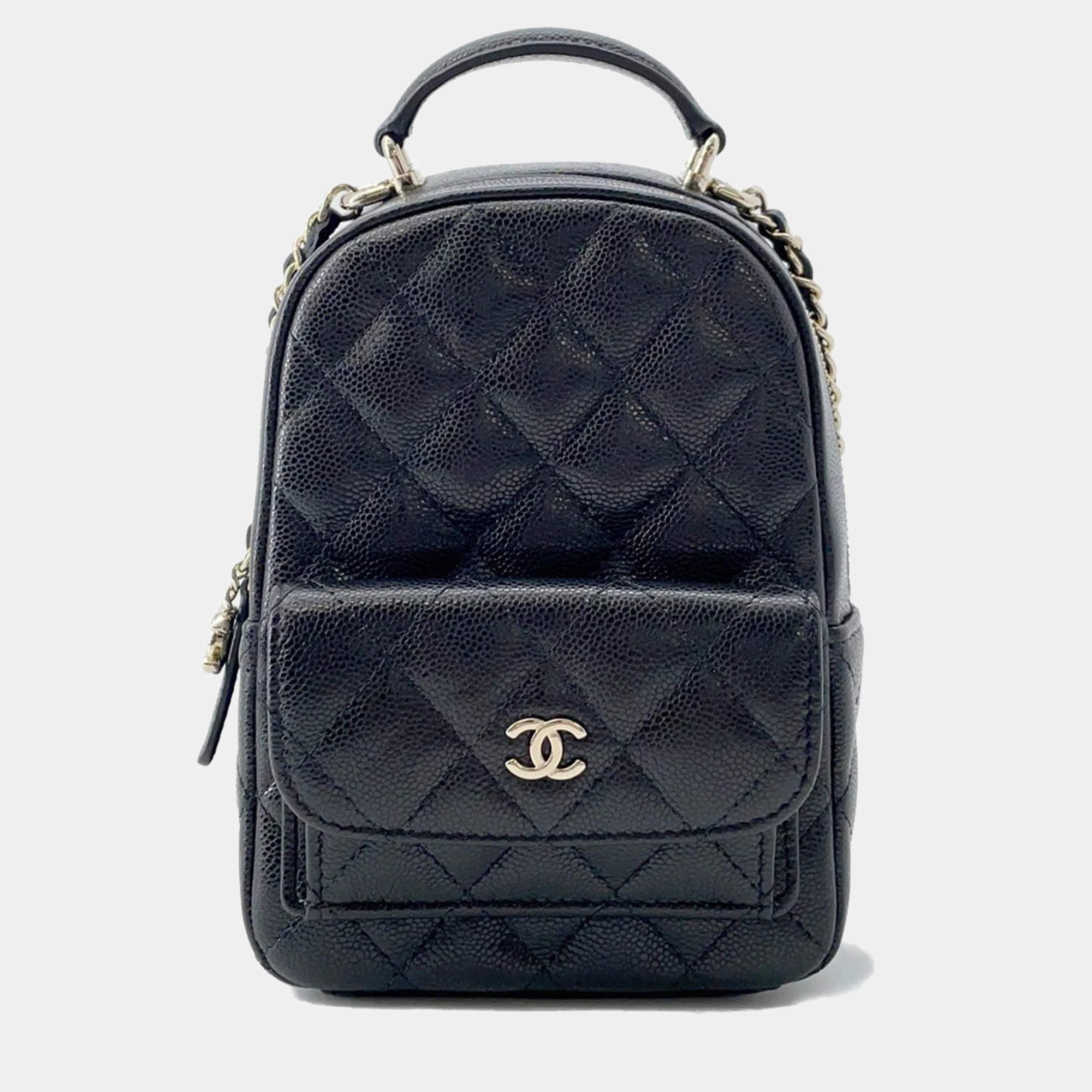 Pre Owned Chanel Matelasse Mini Black Caviar Leather Timeless Classics Backpack