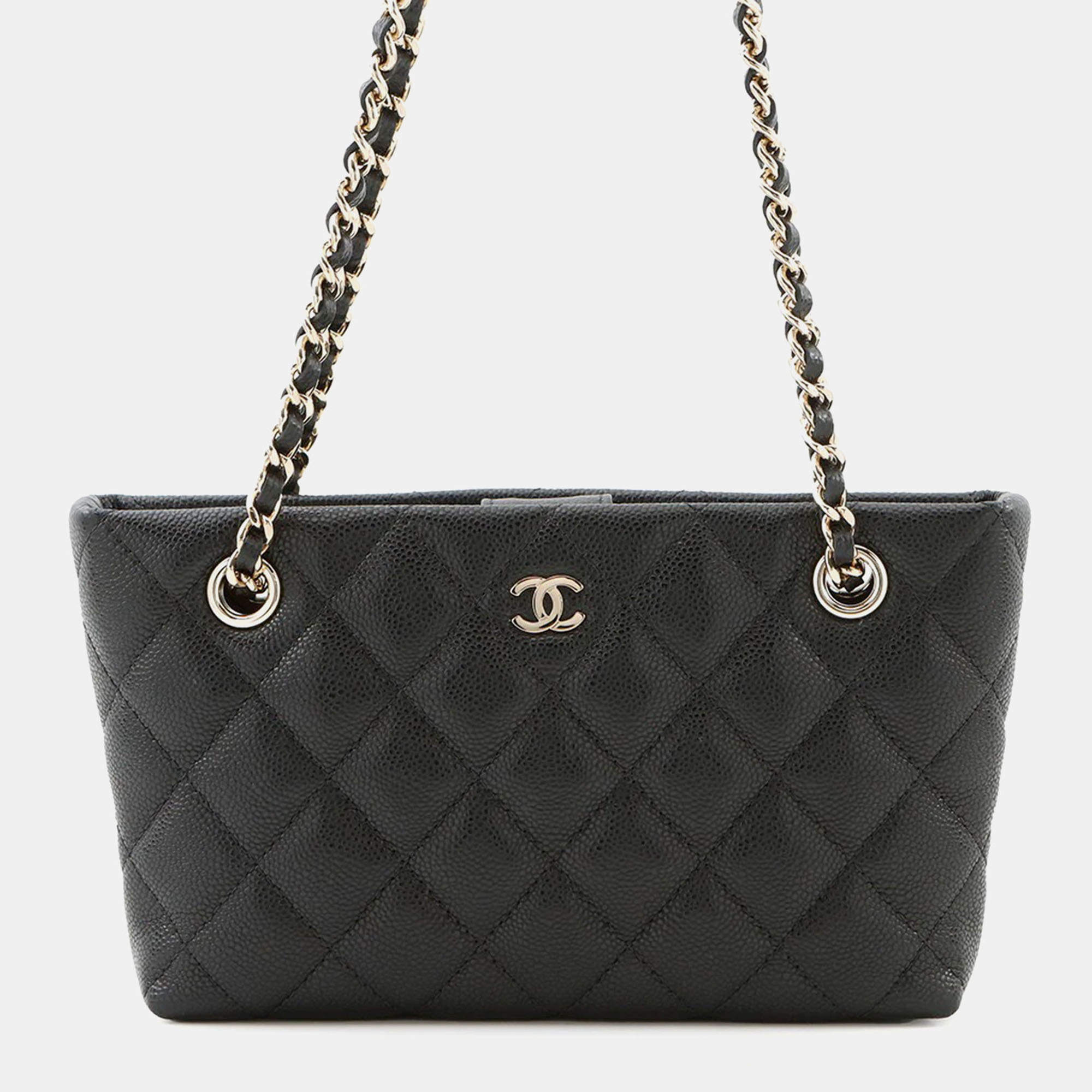 Pre Owned Chanel Timeless Classics Black Caviar Leather Chain Clutch Bag