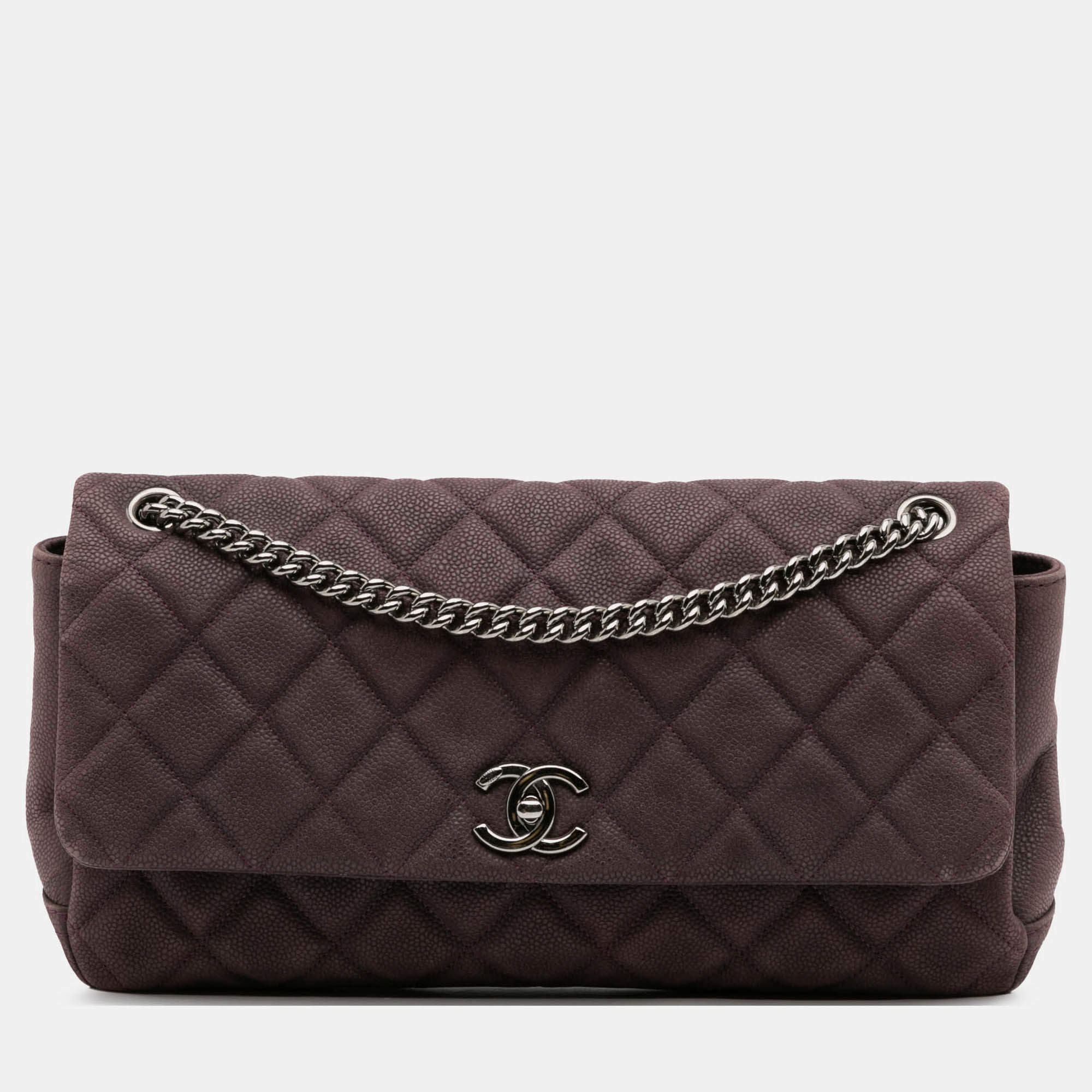 Pre Owned Chanel Purple Quilted Iridescent Caviar Lady Pearly Flap Bag
