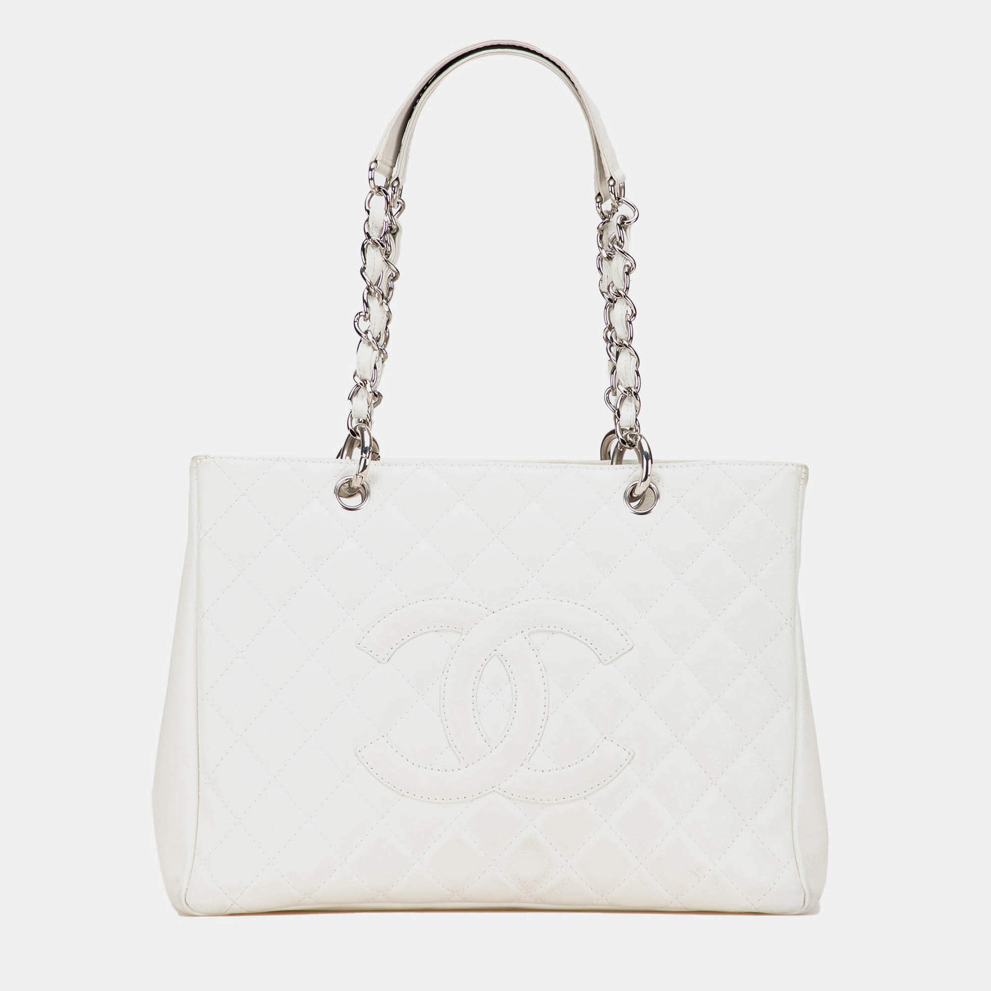 Pre Owned Chanel White Caviar Grand Shopping Tote