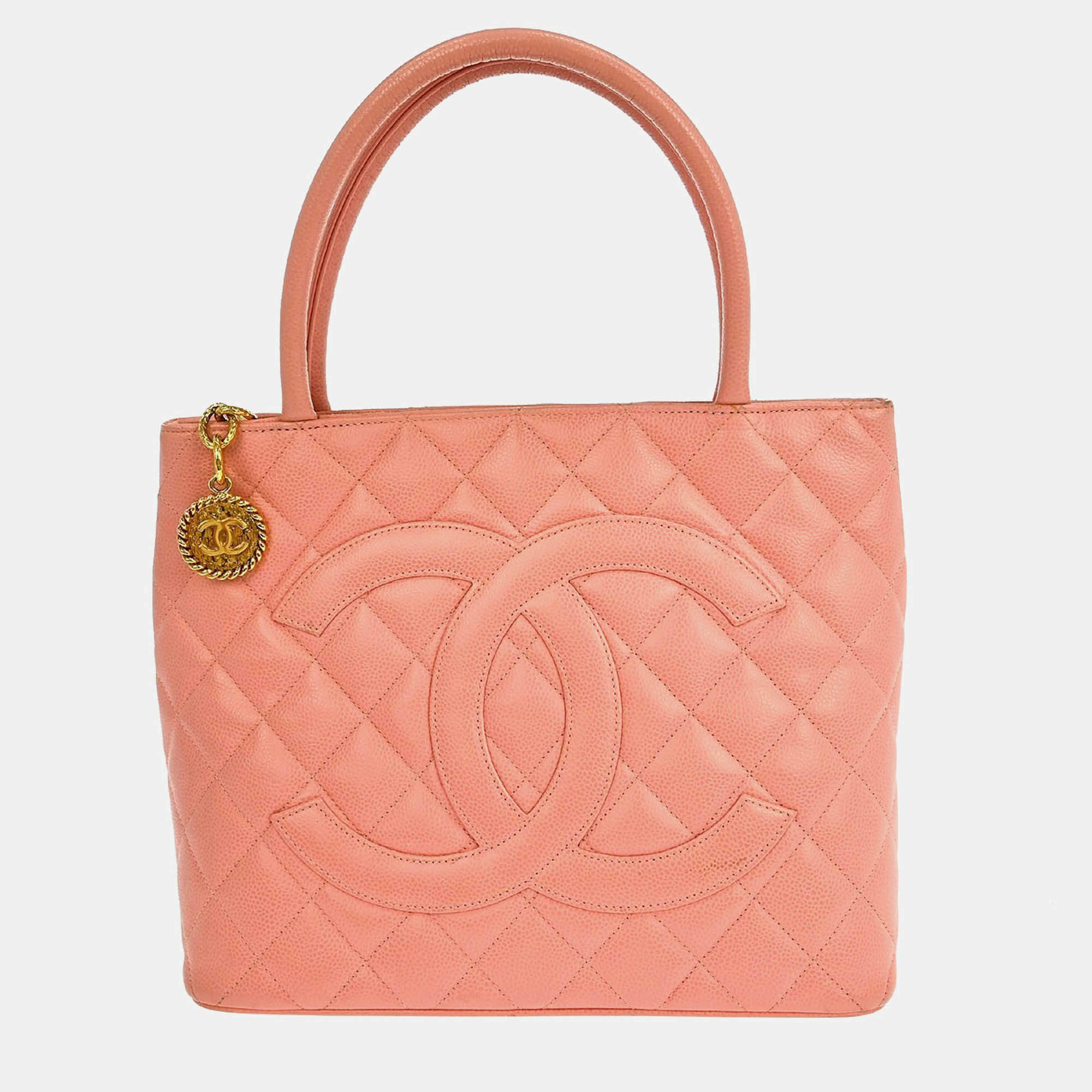 Pre Owned Chanel Pink Calfskin Medallion Tote Handbag