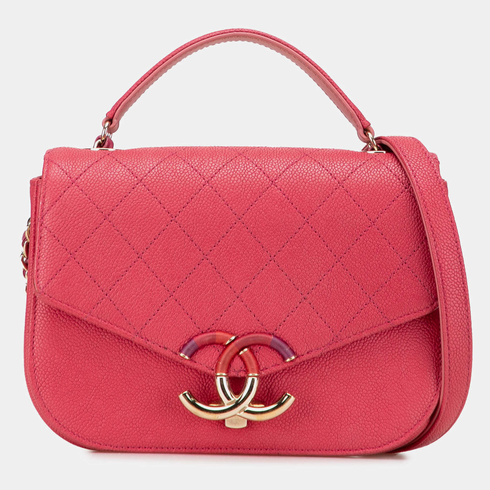 Pre Owned Chanel Pink Small Caviar Paris Cuba Thread Around Flap