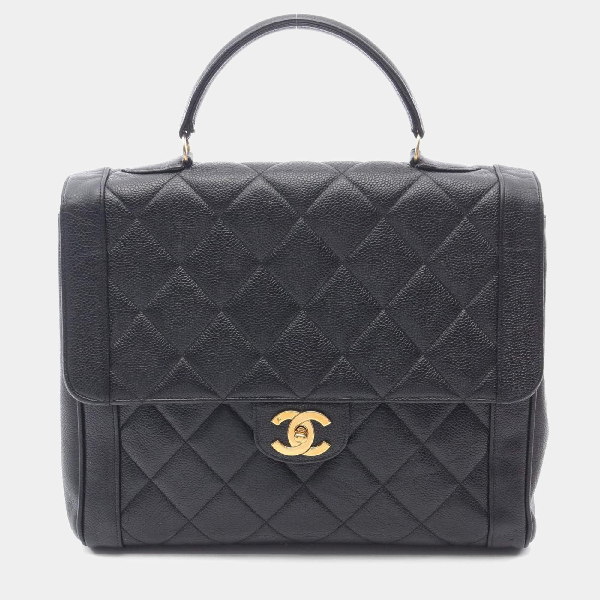 Pre Owned Chanel Matelasse Black Calfskin Leather Handbag 