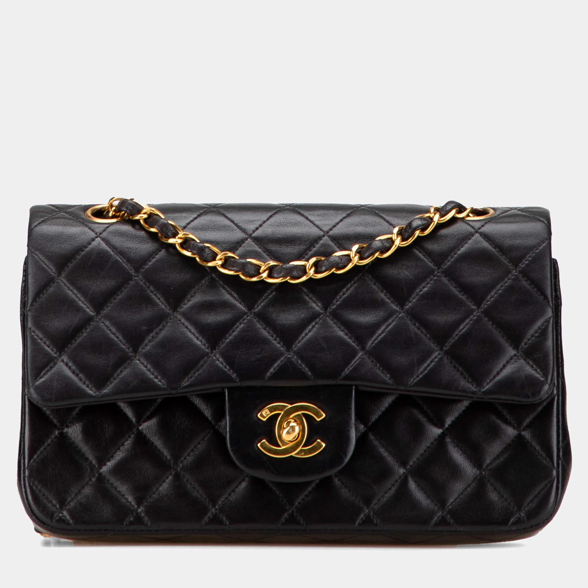 Pre Owned Chanel Black Small Classic Lambskin Double Flap