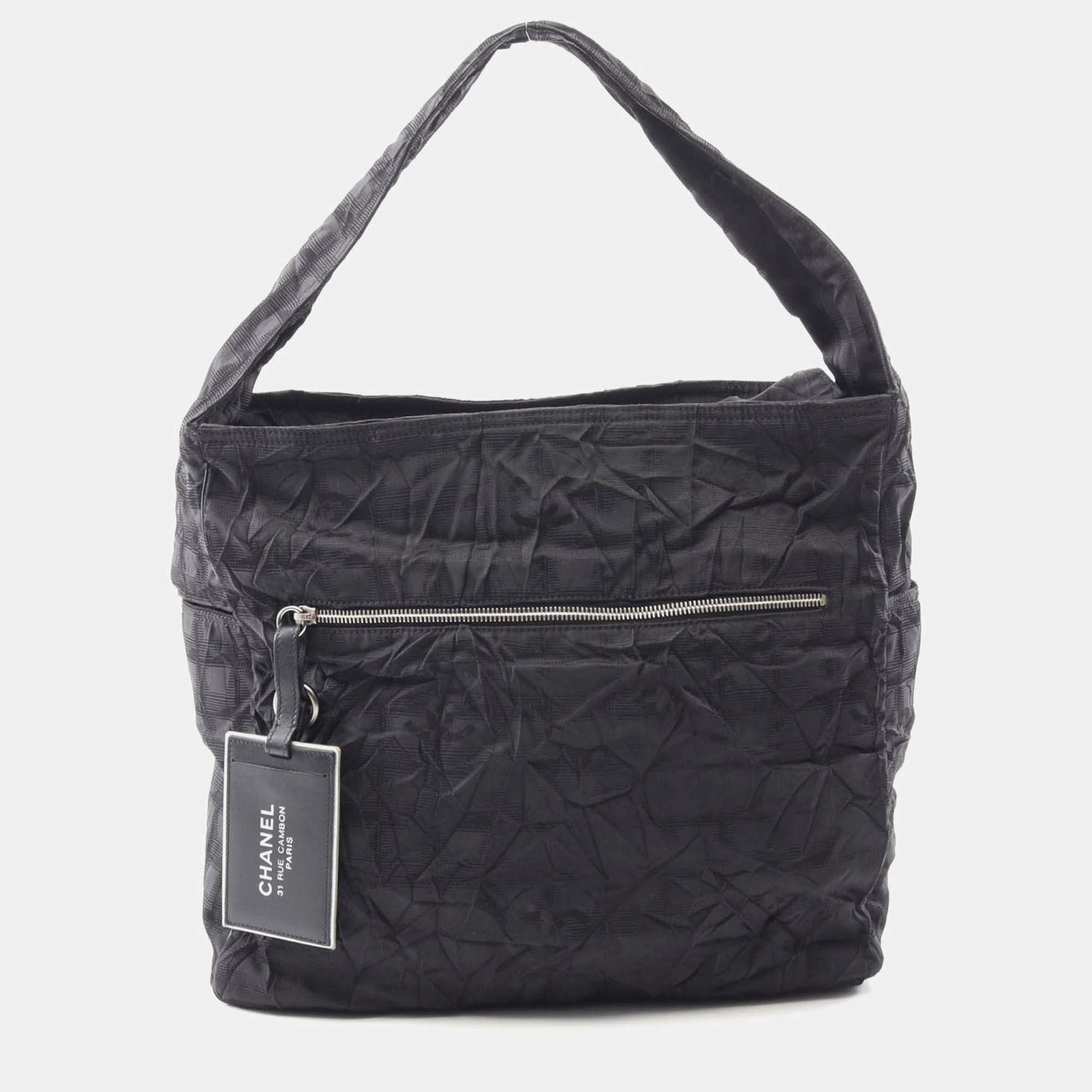 Pre Owned Chanel New Travel Line Black Nylon Coco CC Shoulder Tote Bag