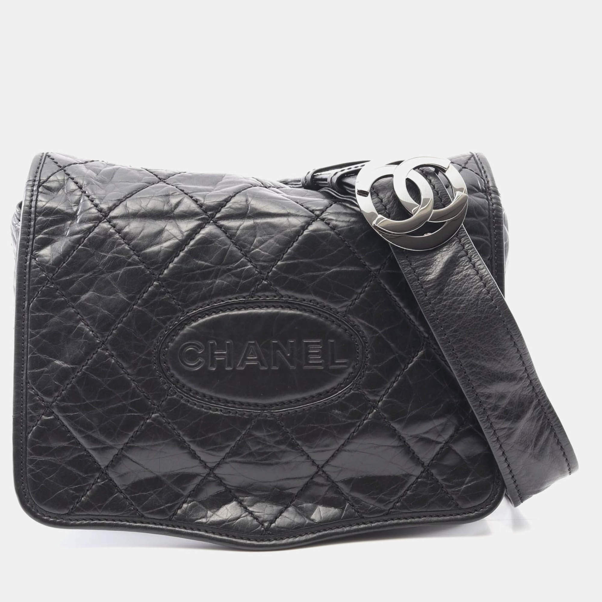 Pre Owned Chanel Wild Stitch  Black Calfskin Crossbody Shoulder Bag