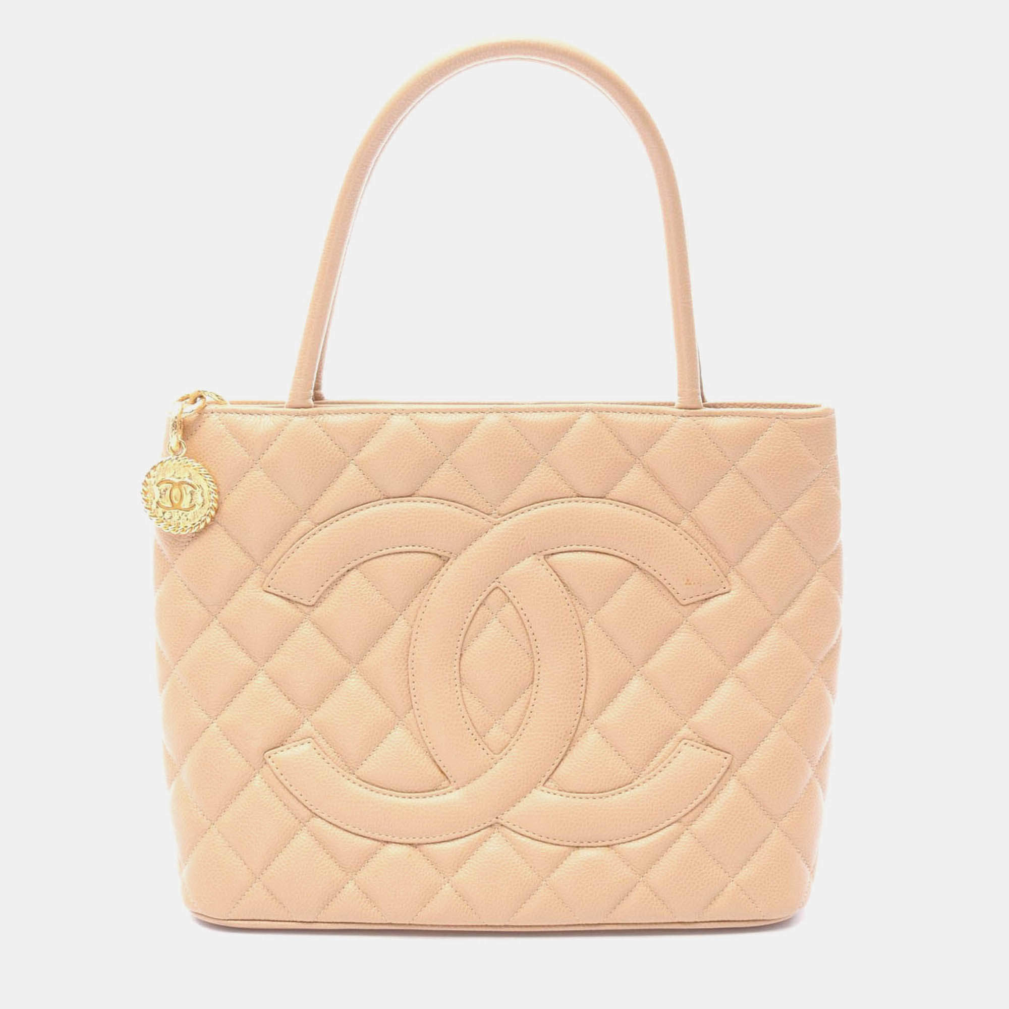 Pre Owned Chanel CC coco Medallion Beige Calfskin Tote GHW