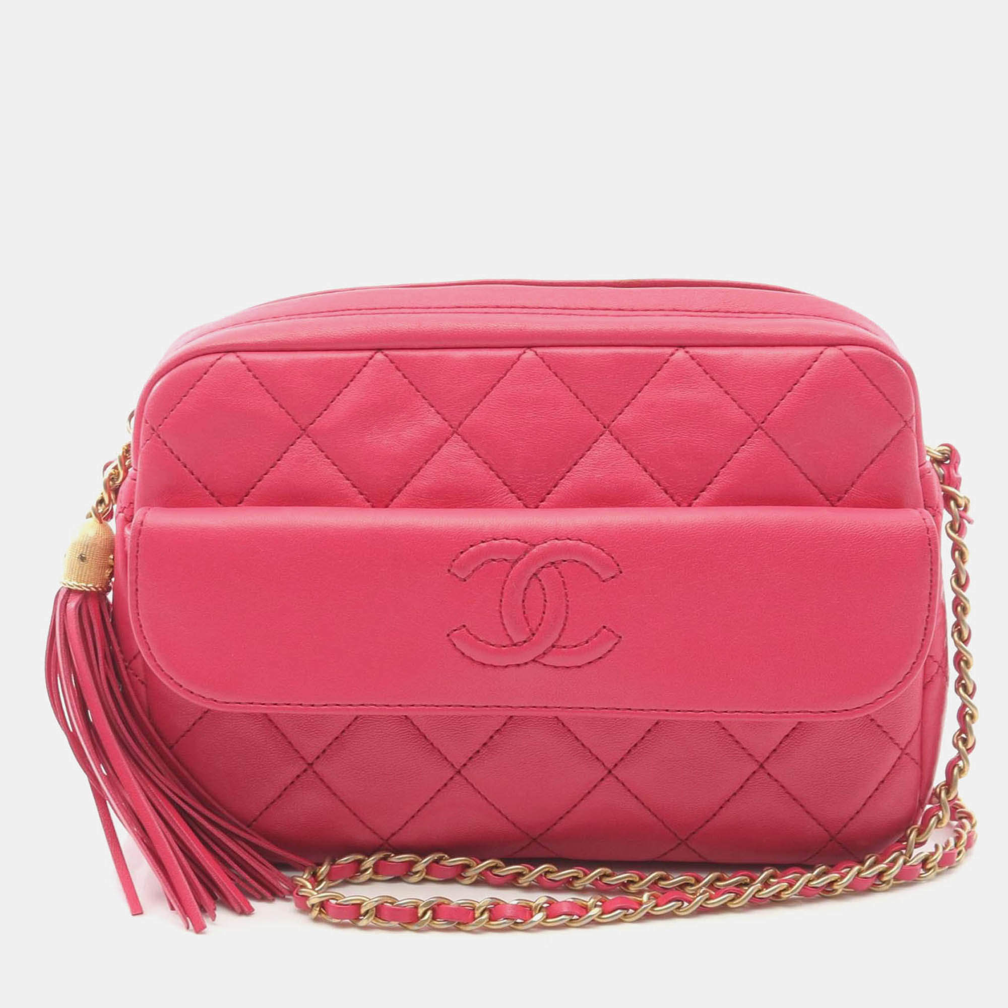 Pre Owned Chanel CC Tassel Pink Lambskin Camera Bag