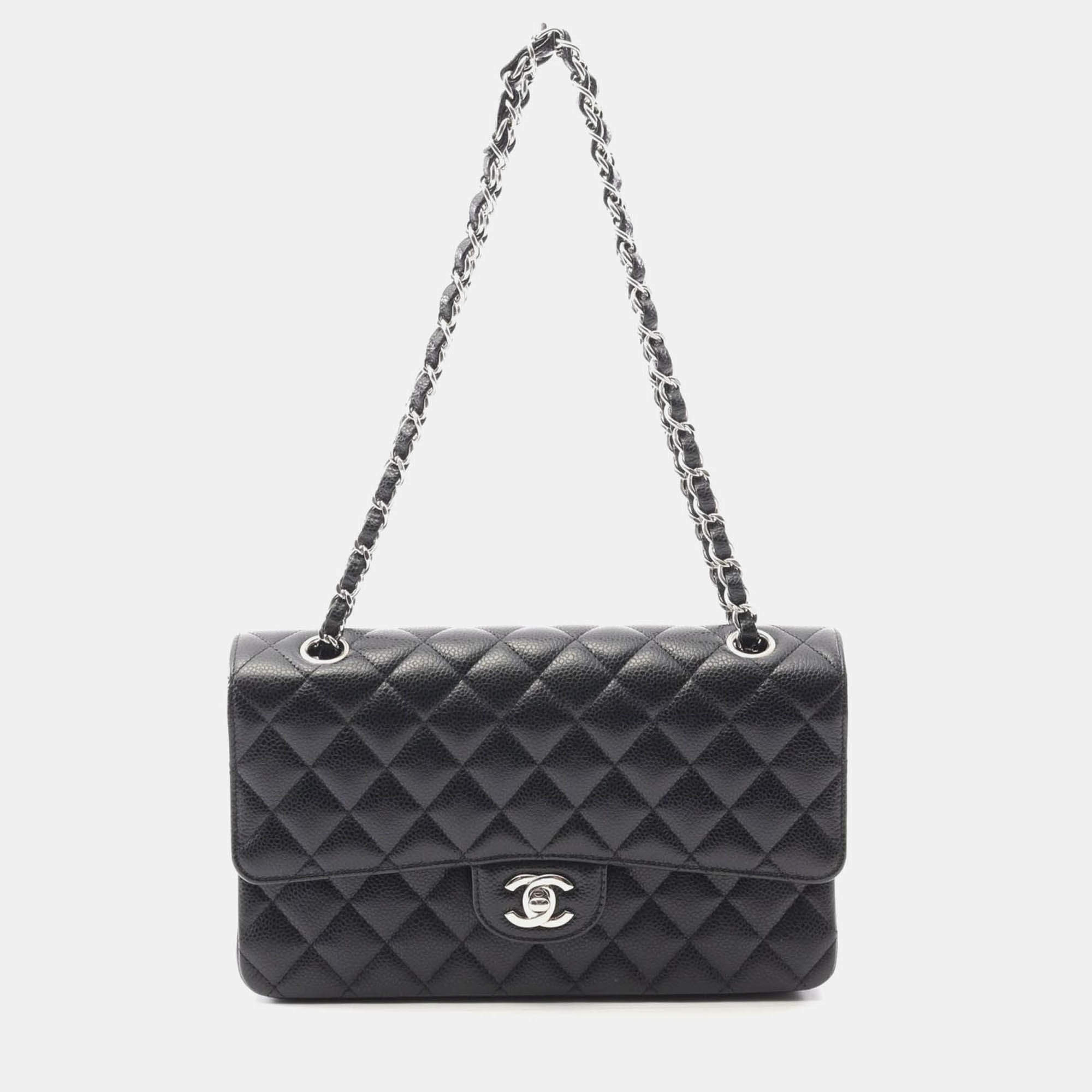 Pre Owned Chanel Coco Matelasse Black Calfskin W Flap Shoulder Bag 