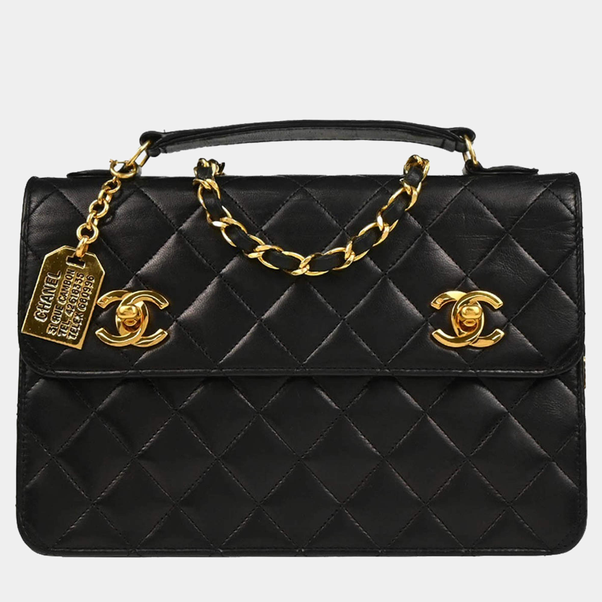 Pre Owned Chanel Black Lambskin 2way Handbag