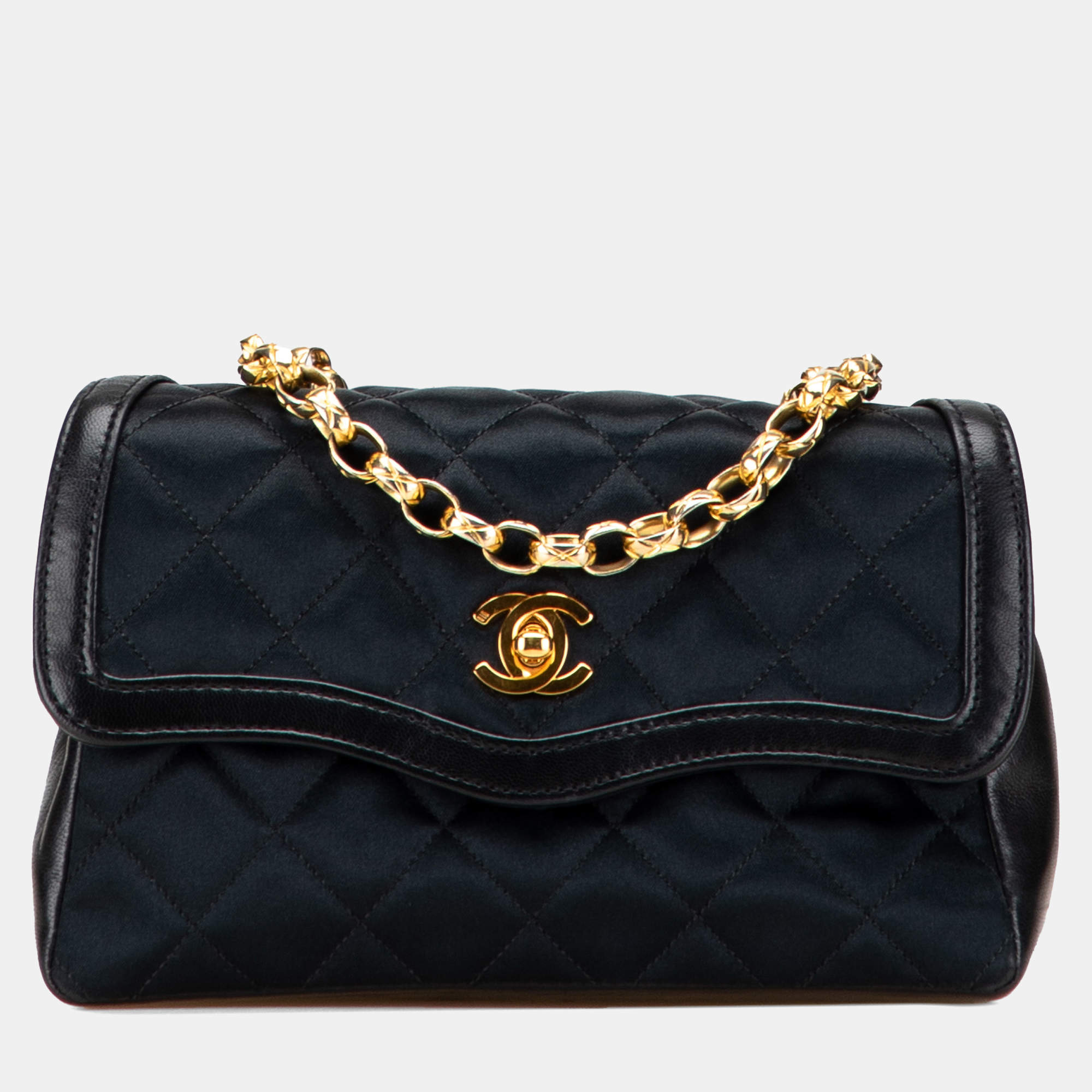 Pre Owned Chanel Black CC Quilted Satin Bijoux Chain Single Flap