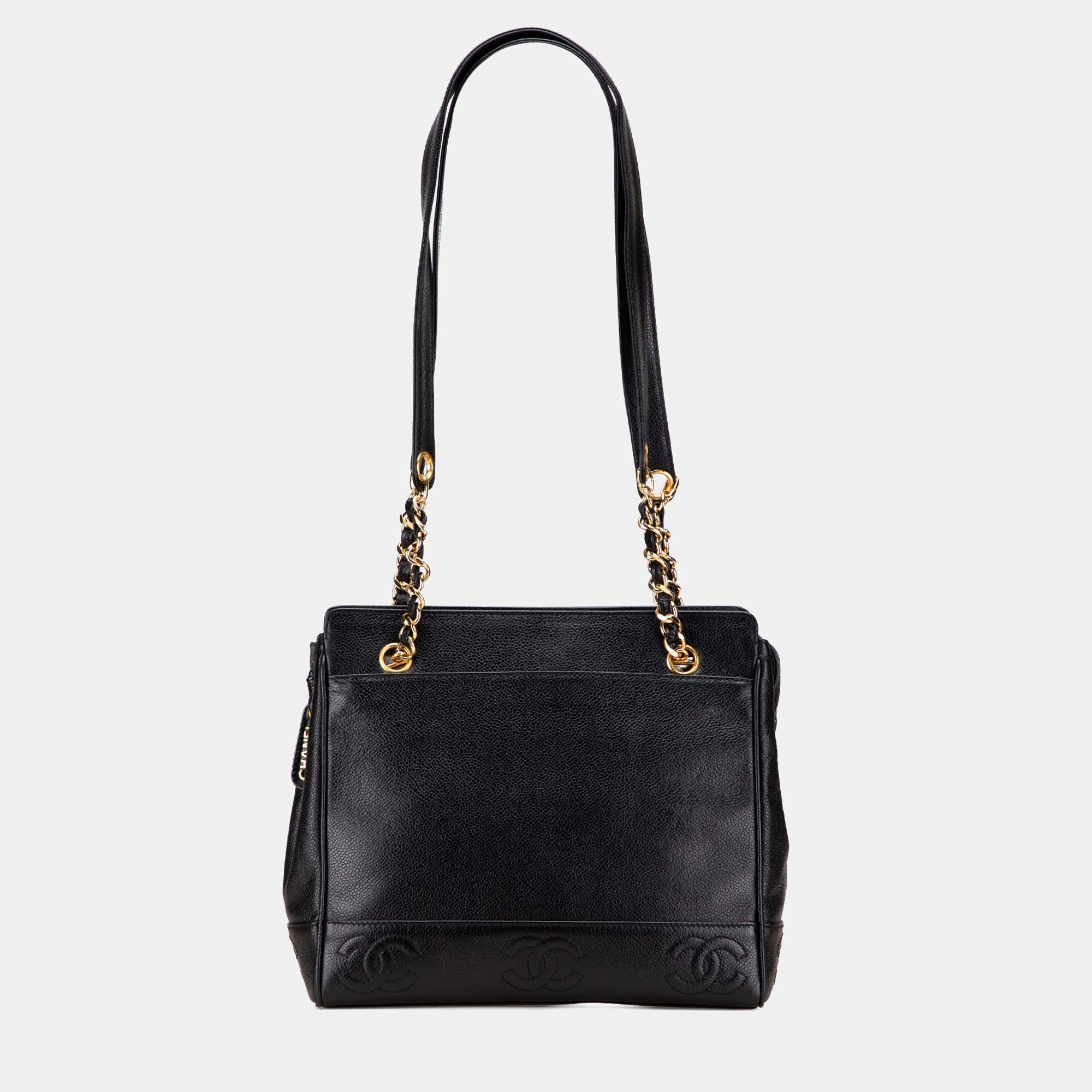 Pre Owned Chanel Black Triple CC Caviar Tote