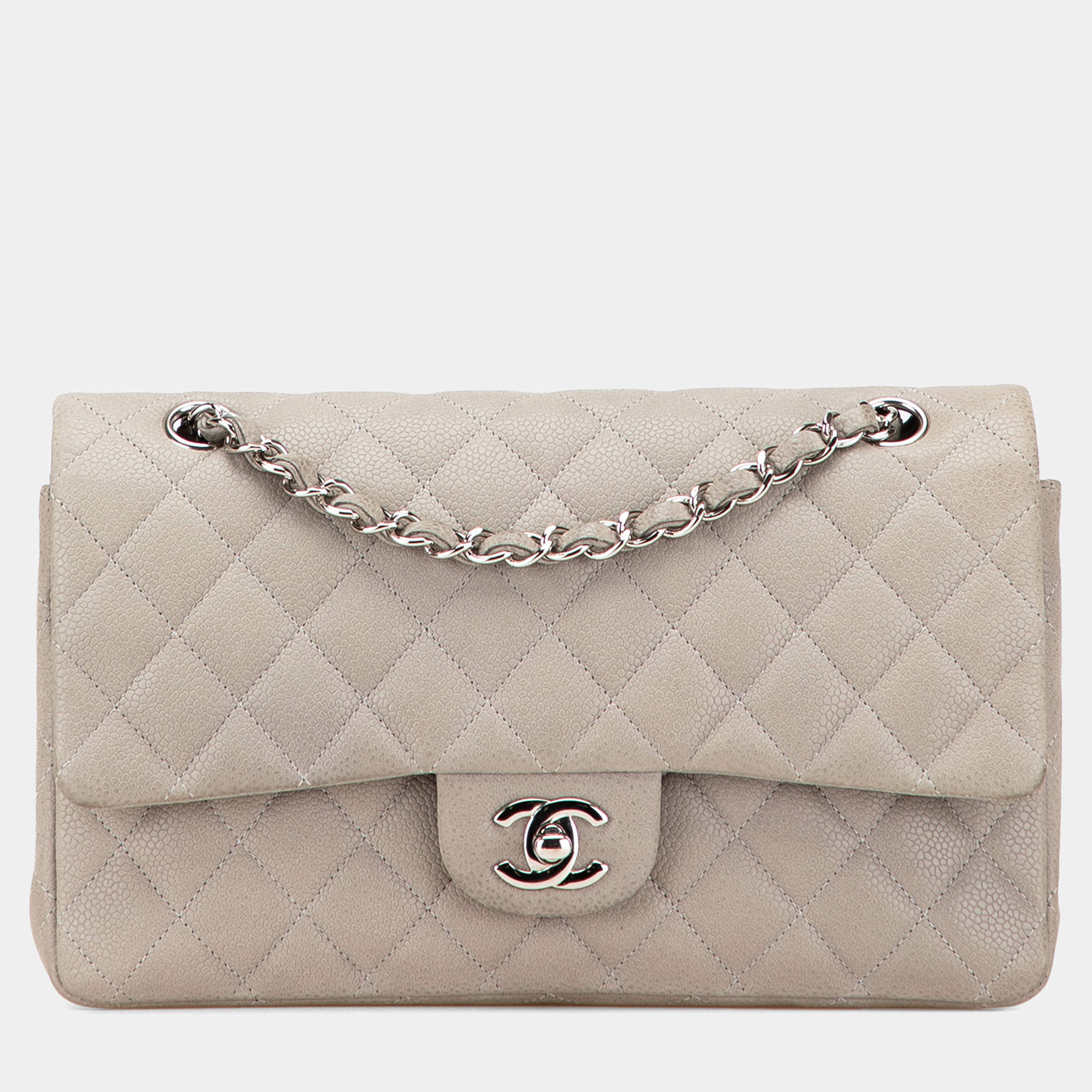 Pre Owned Chanel Grey Medium Classic Caviar Double Flap