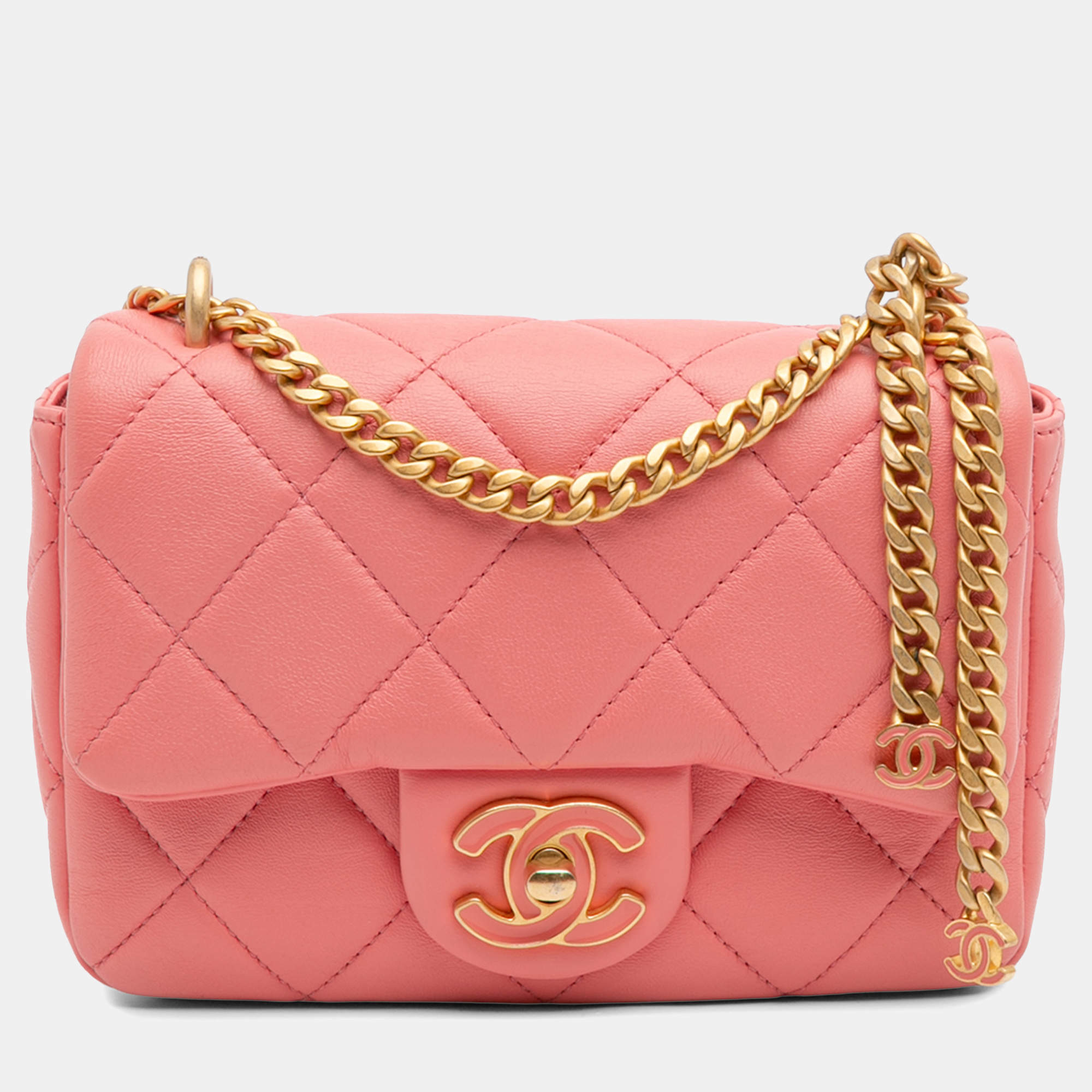Pre Owned Chanel Pink Mini Lambskin Pending CC Flap