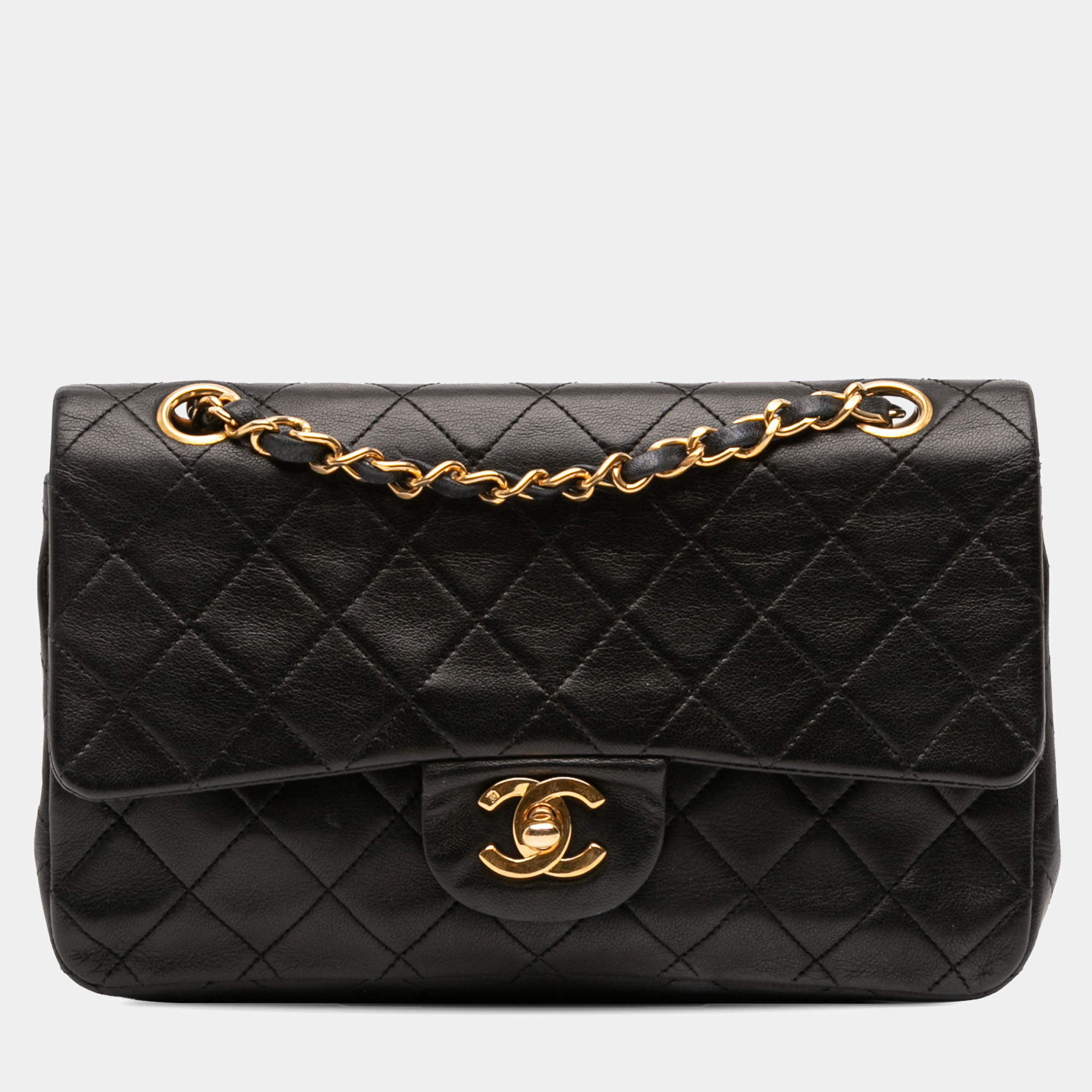 Pre Owned Chanel Black Small Classic Lambskin Double Flap