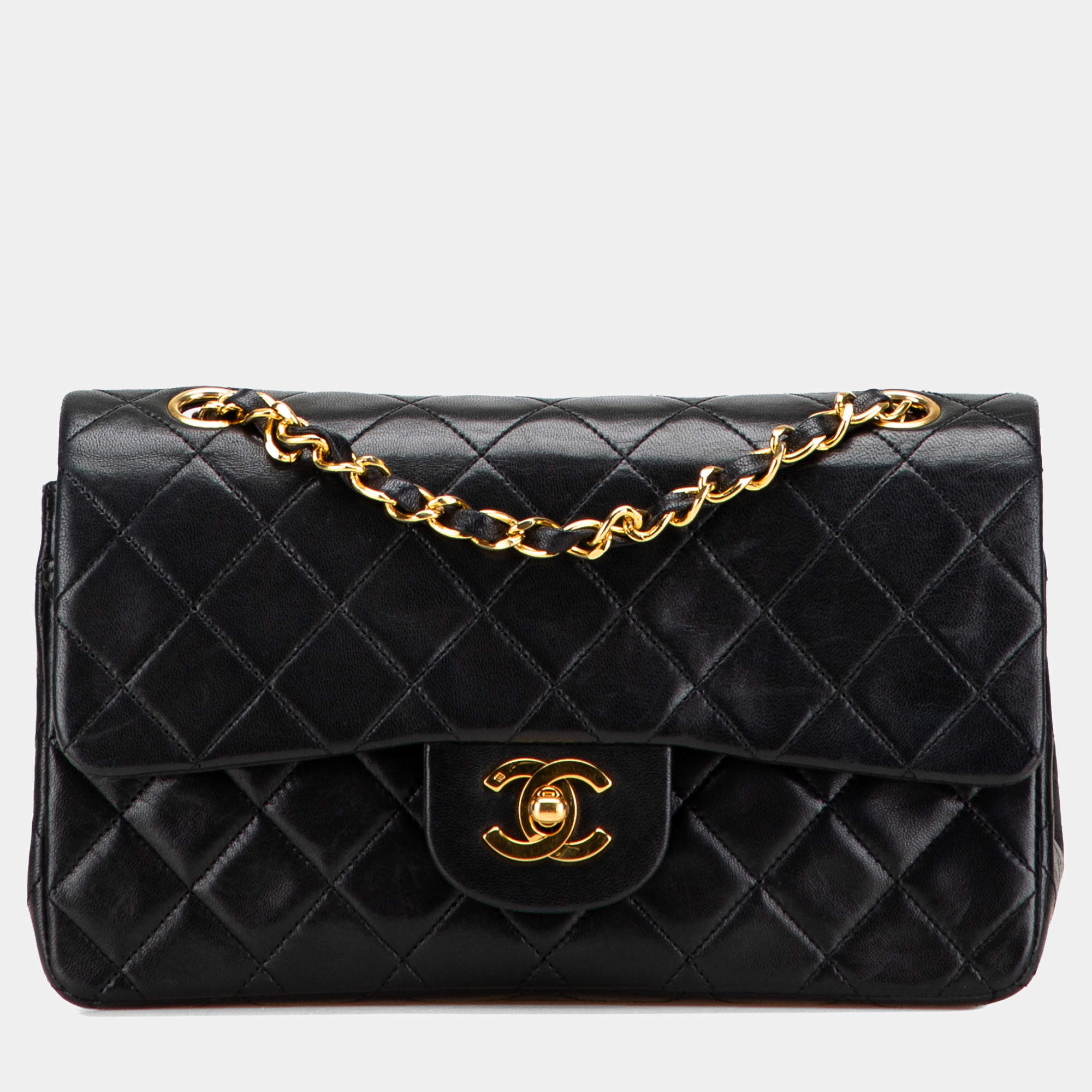Pre Owned Chanel Black Small Classic Lambskin Double Flap