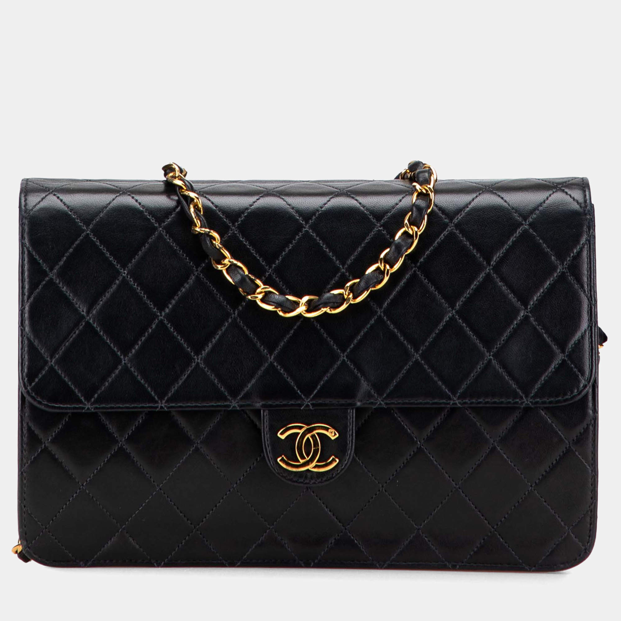 Pre Owned Chanel Black Medium CC Quilted Lambskin Single Flap