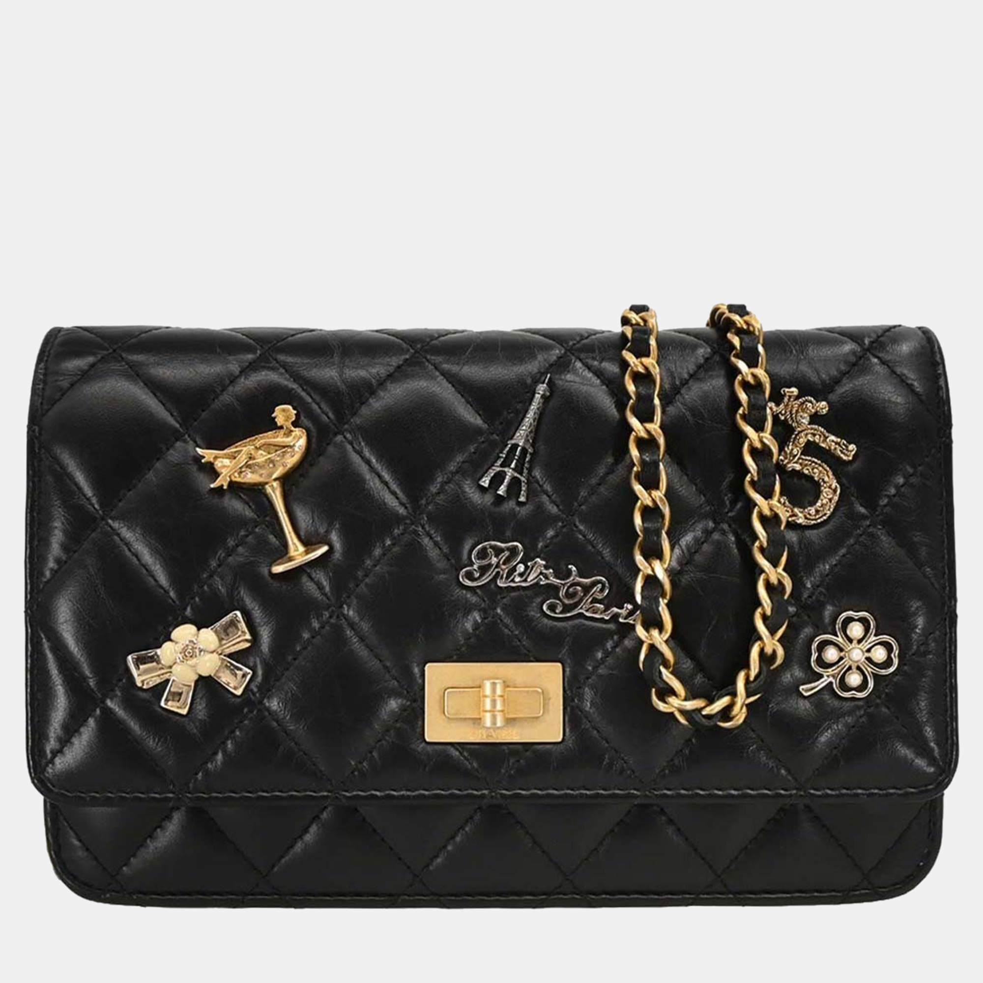 Pre Owned شانيل حقيبة كتف بمحفظة على سلسلة من جلد العجل مع قفل مادموازيل آيكون