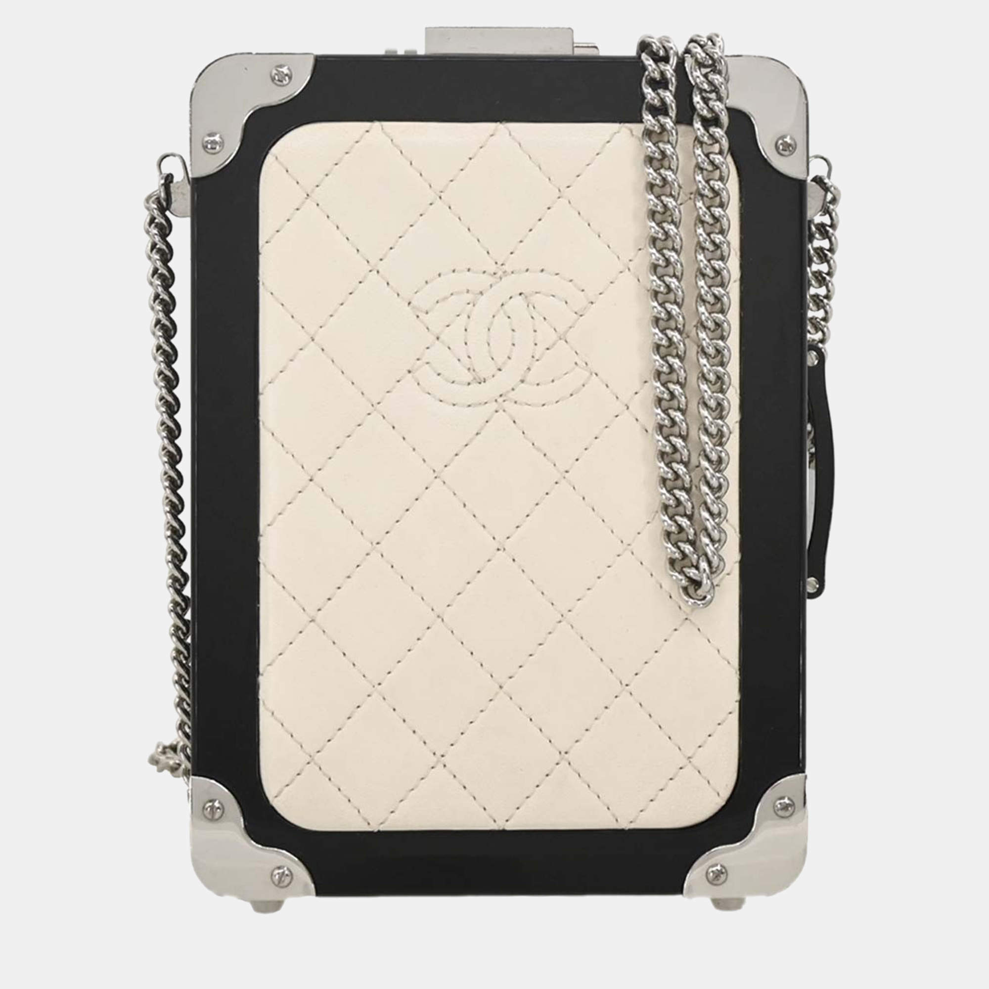 Pre Owned Chanel Plexiglass Lambskin Evening In The Air Trolley Minaudiere Clutch