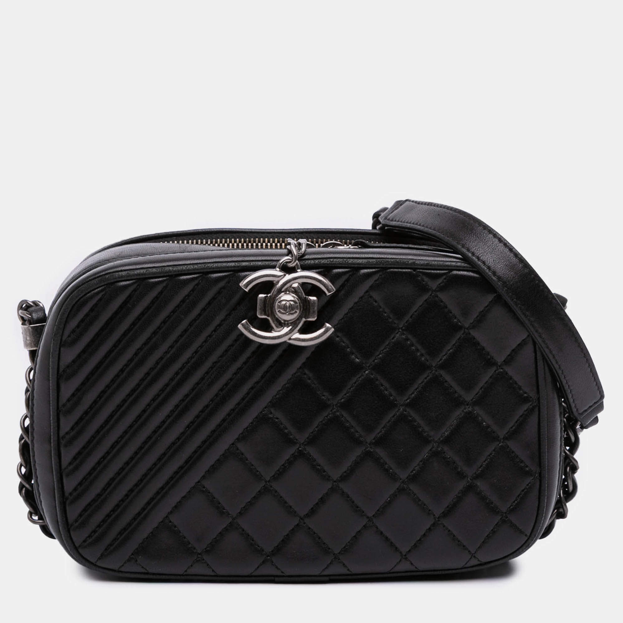 Pre Owned Chanel Black Small Quilted Lambskin Coco Boy Camera Bag