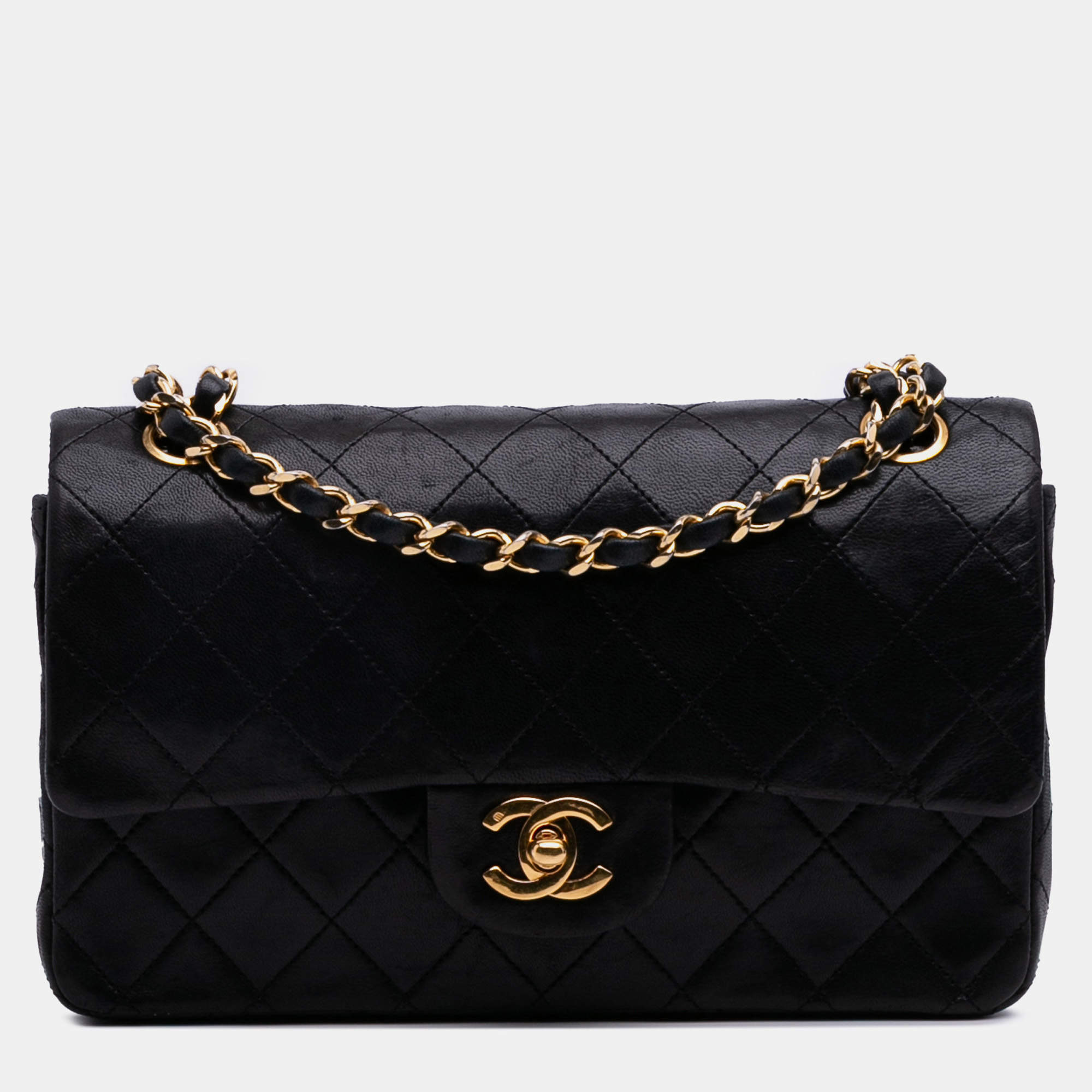 Pre Owned Chanel Black Small Classic Lambskin Double Flap