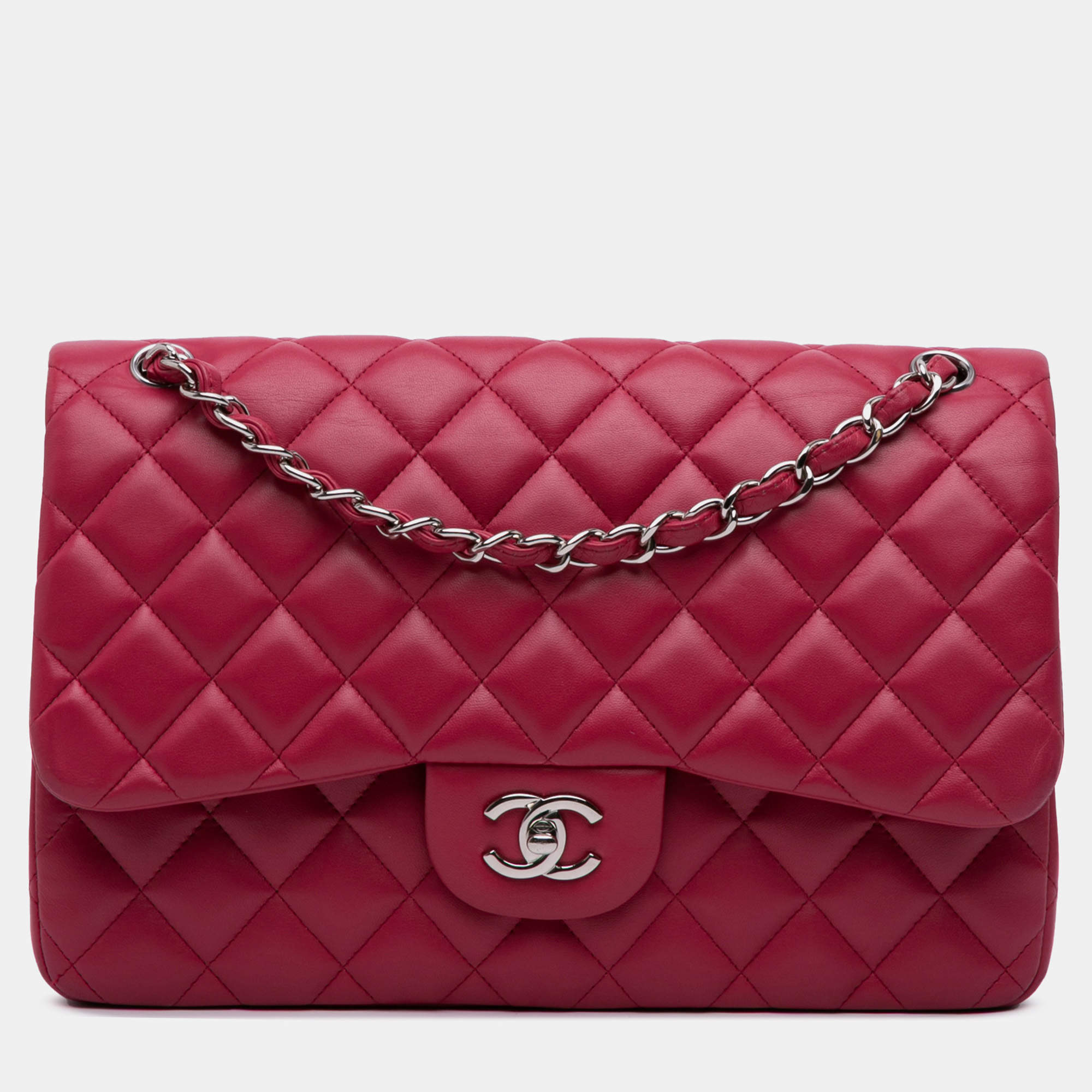 Pre Owned Chanel Pink Jumbo Classic Lambskin Double Flap