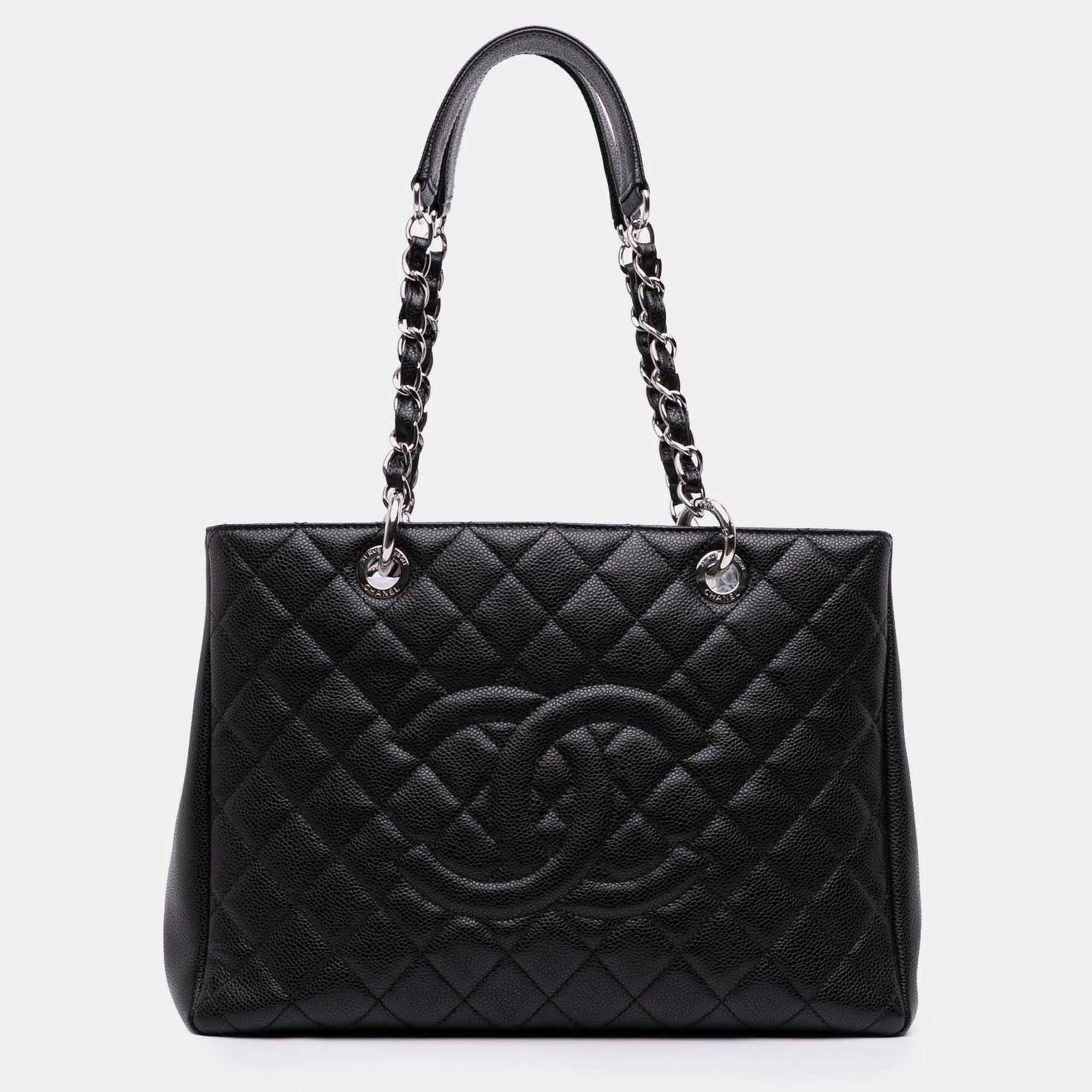 Pre Owned Chanel Black Caviar Grand Shopping Tote