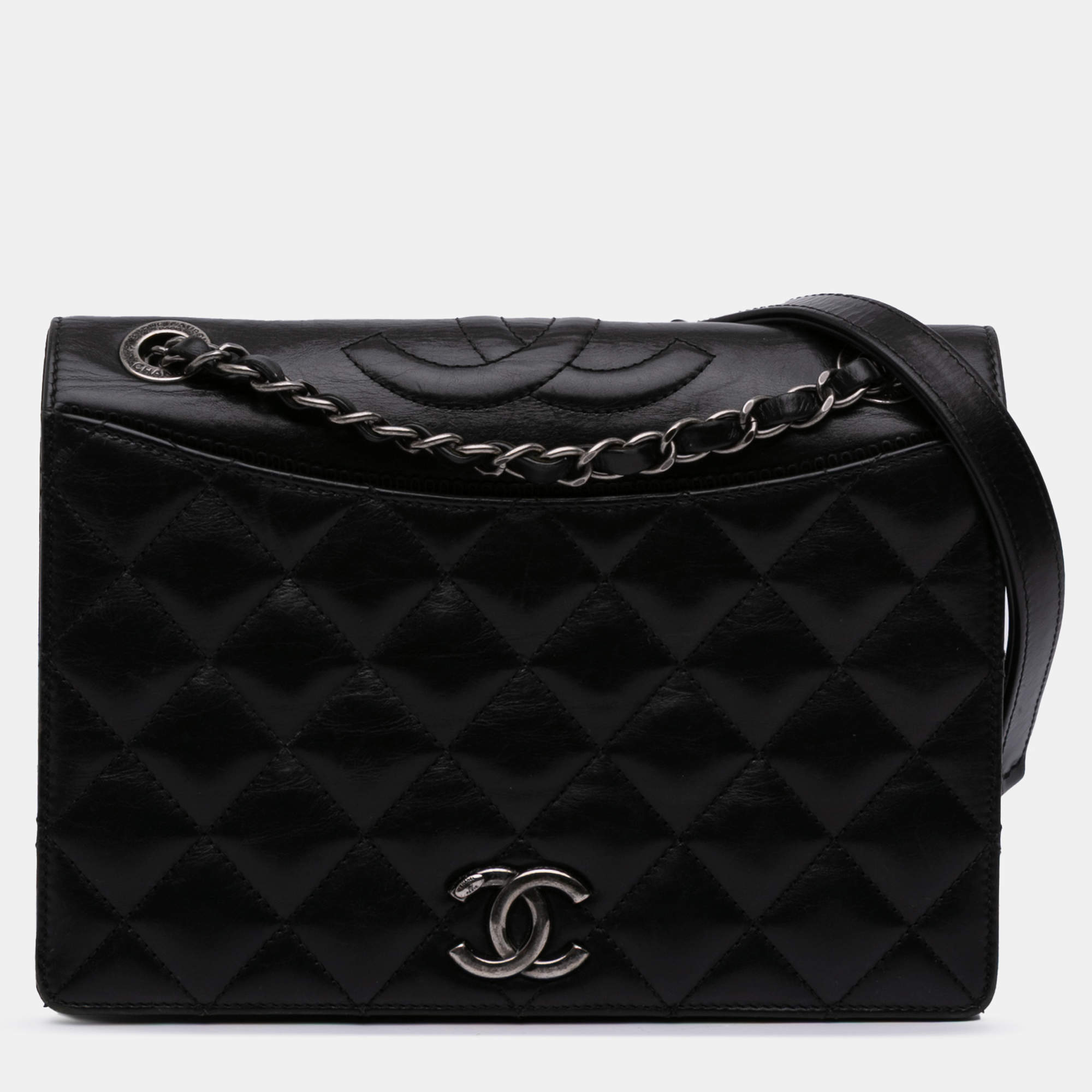 Pre Owned Chanel Black Medium Quilted Lambskin Ballerine Flap