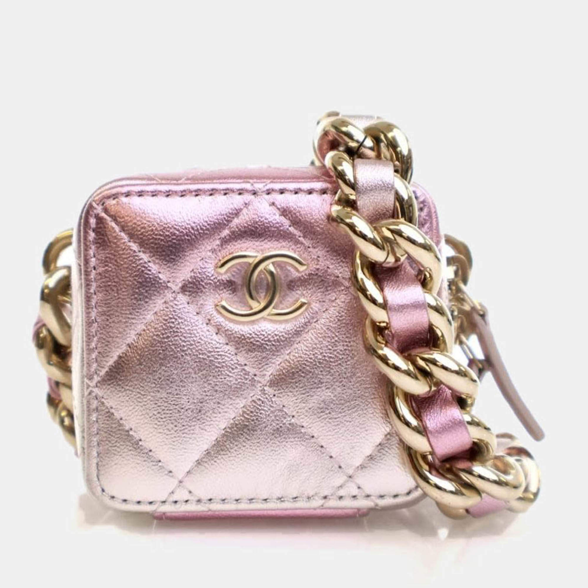 Pre Owned Chanel Mini Lambskin Coco Punk Cube Clutch With Chain