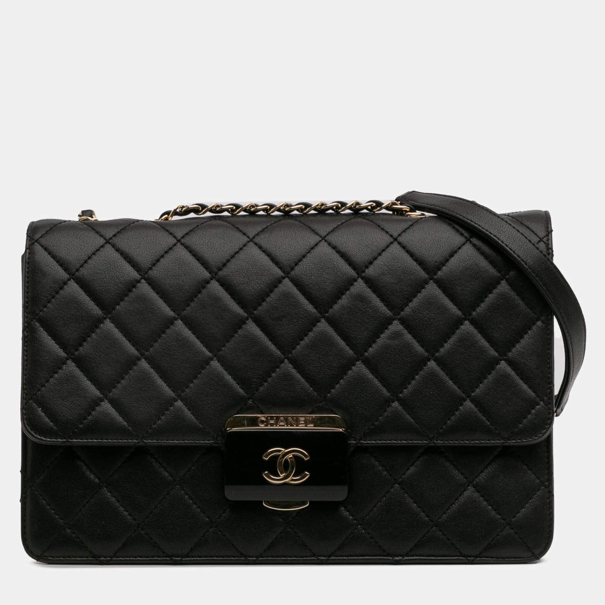 Pre Owned Chanel Black Large Sheepskin Beauty Lock Flap