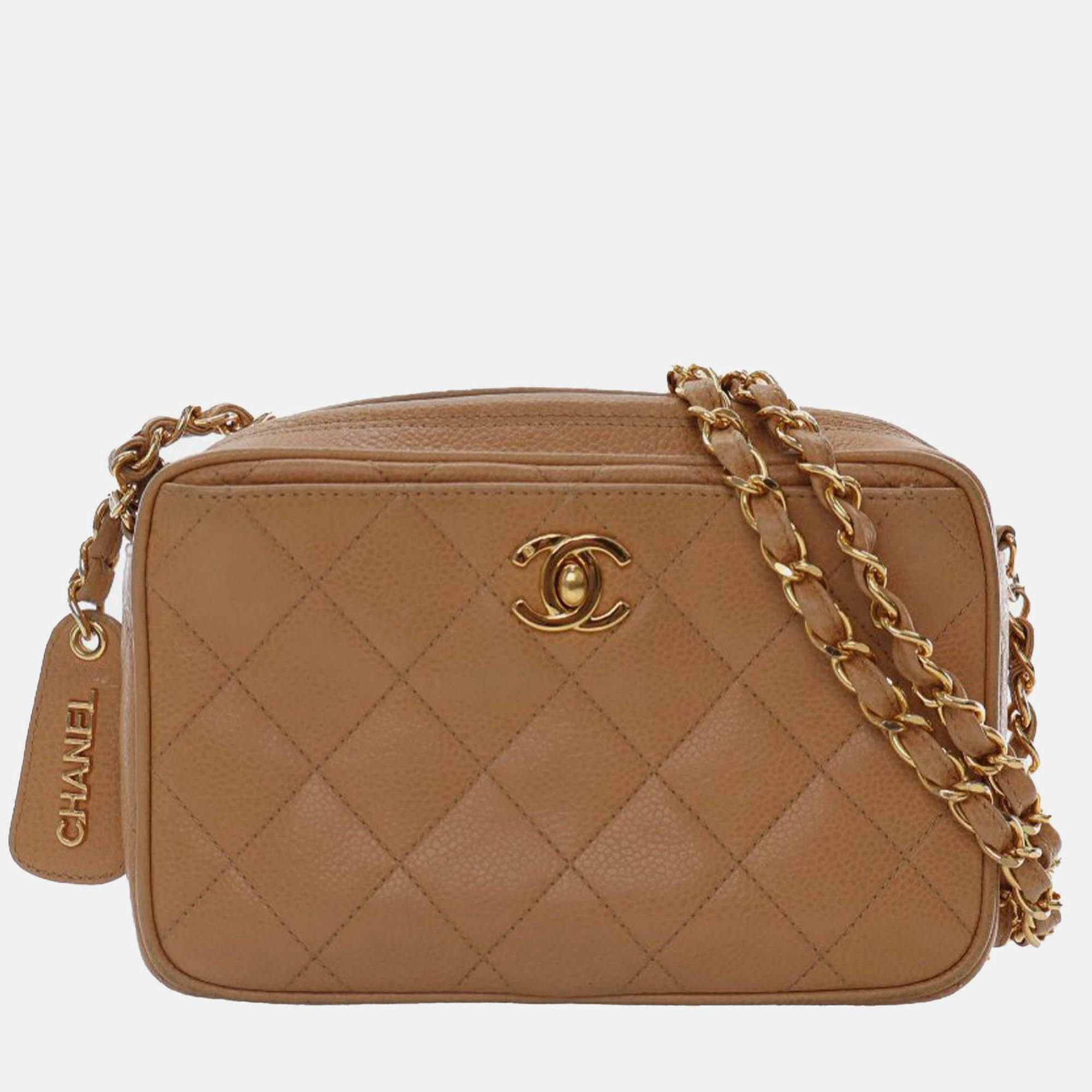 Pre Owned Chanel Brown CC Quilted Caviar Camera Bag