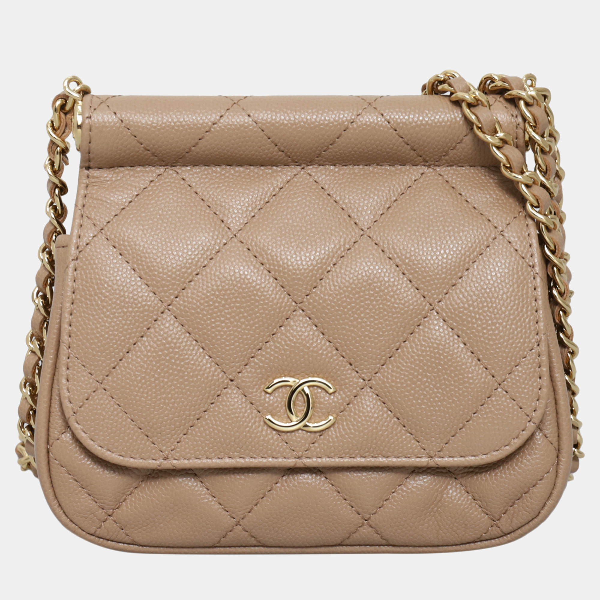 Pre Owned Chanel Caviar Quilted Frame Clutch On Chain