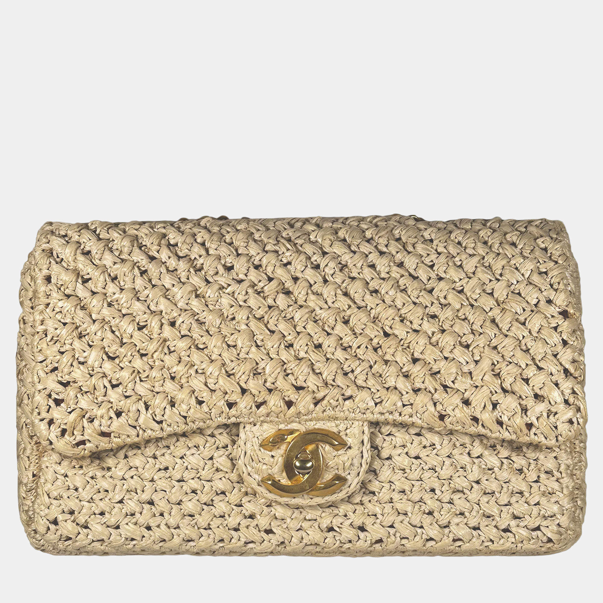 Pre Owned Chanel Medium Classic Single Flap Bag in Crochet Raffia