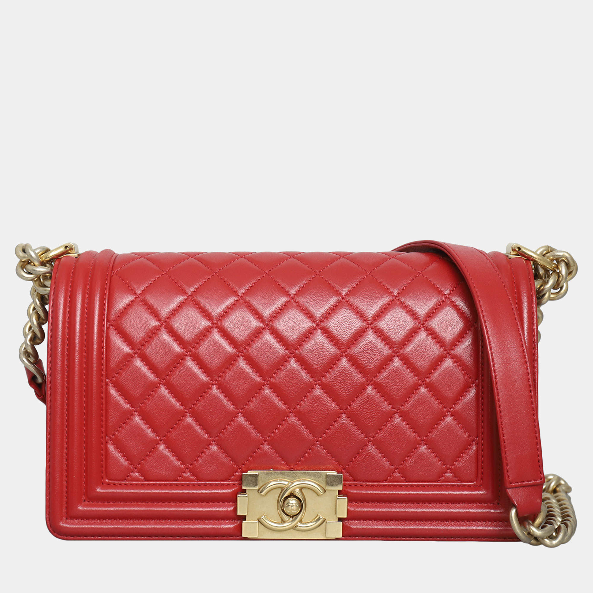 Pre Owned Chanel Old Medium Lambskin Boy Bag