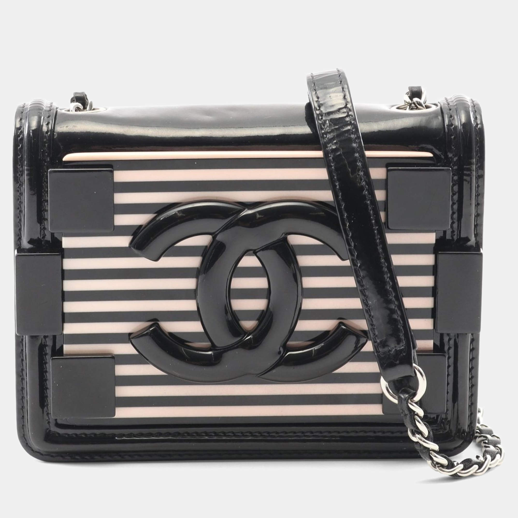 Pre Owned Chanel Lego Boy Black Patent Leather and Plexiglass Shoulder Bag