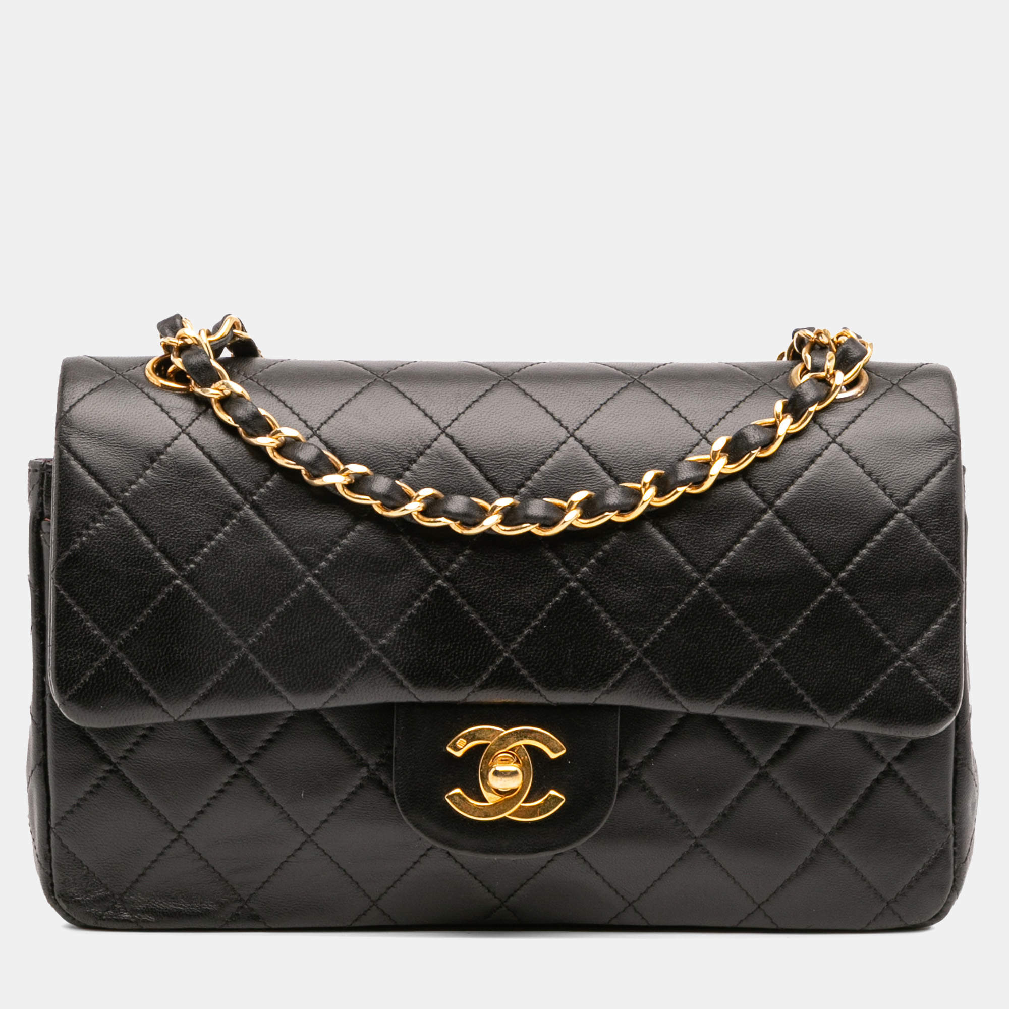 Pre Owned Chanel Black Small Classic Lambskin Double Flap