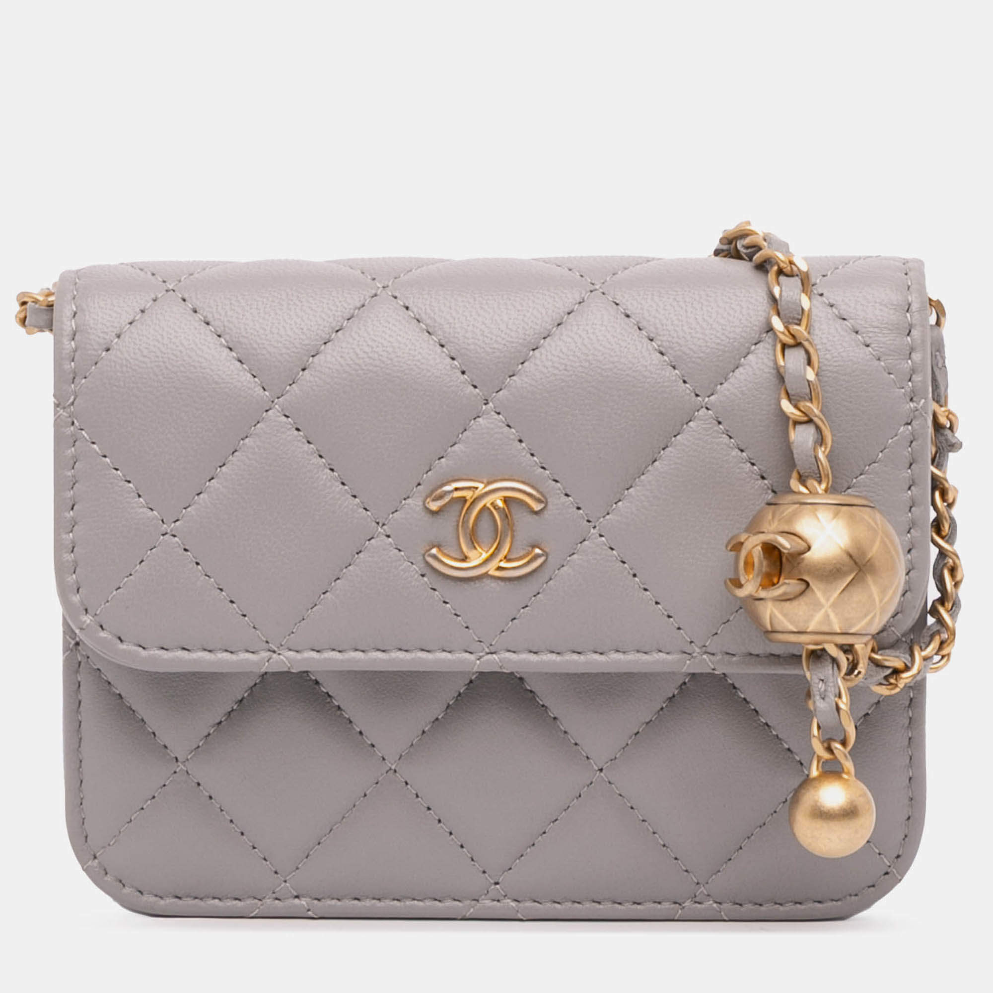 Chanel Grey Mini Lambskin Pearl Crush Clutch On Chain Chanel TLC - Main Image