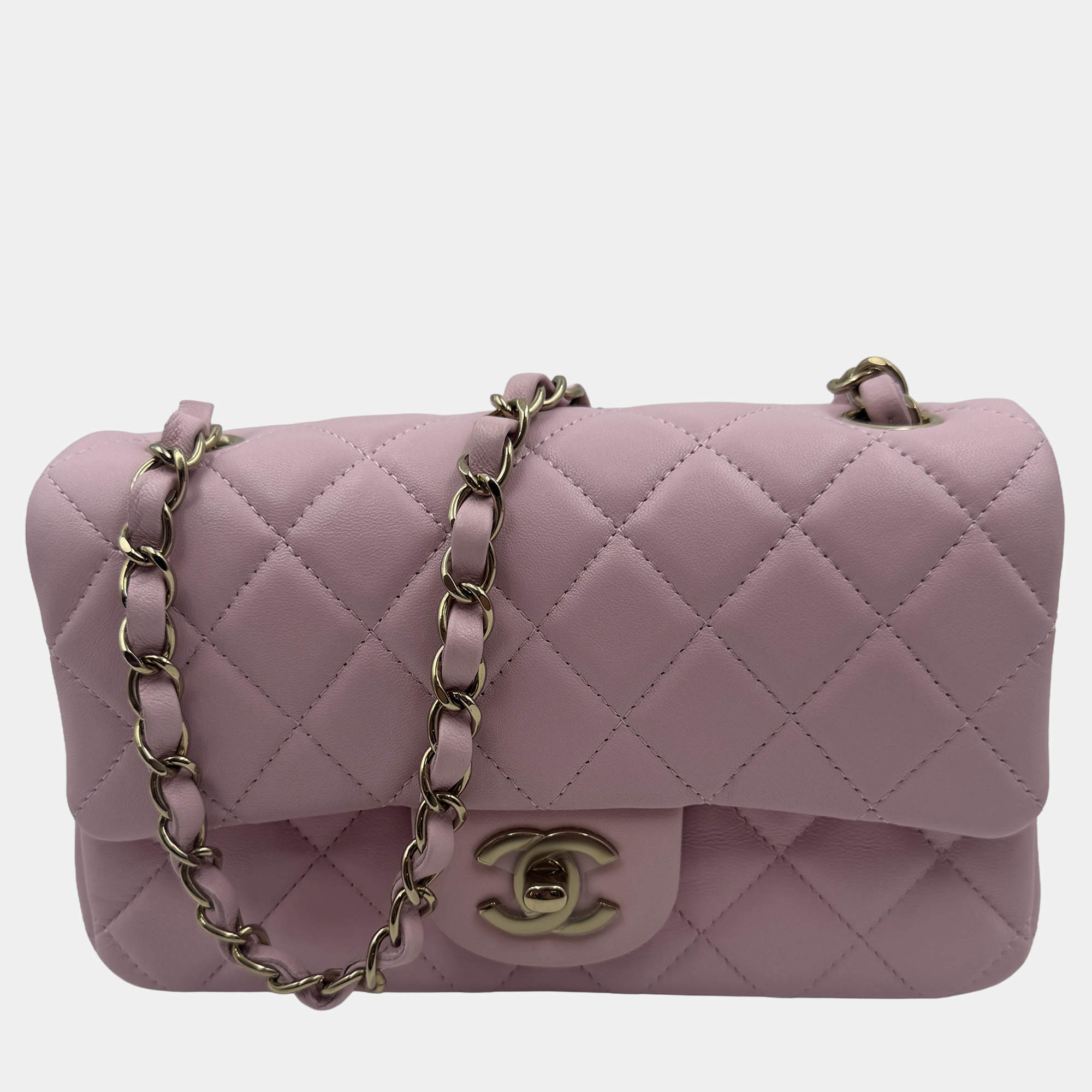 Pre Owned Chanel Pink Quilted Leather Mini Rectangle Classic Single Flap Bag