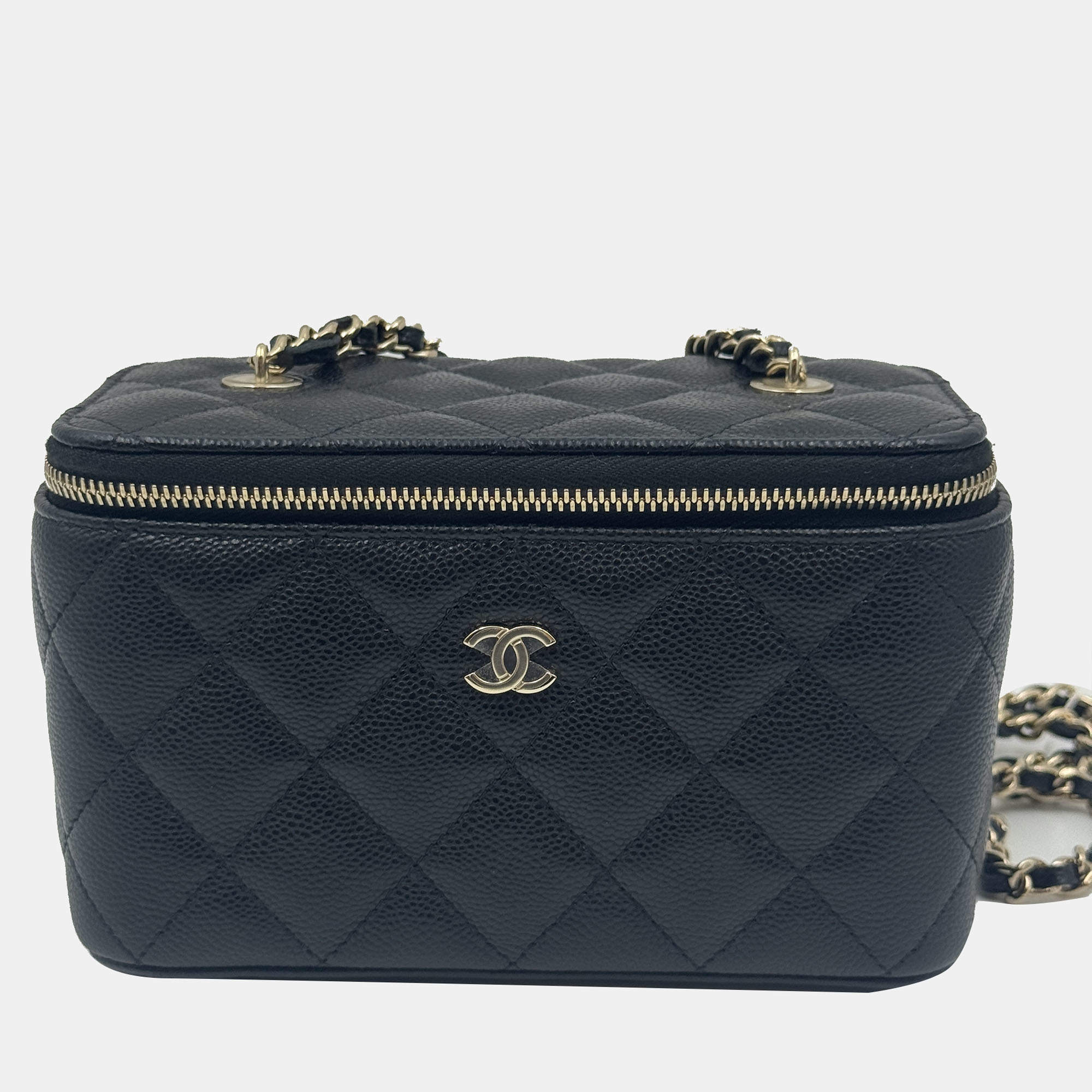 Pre Owned Chanel Vanity Chain Black Caviar Leather Bag