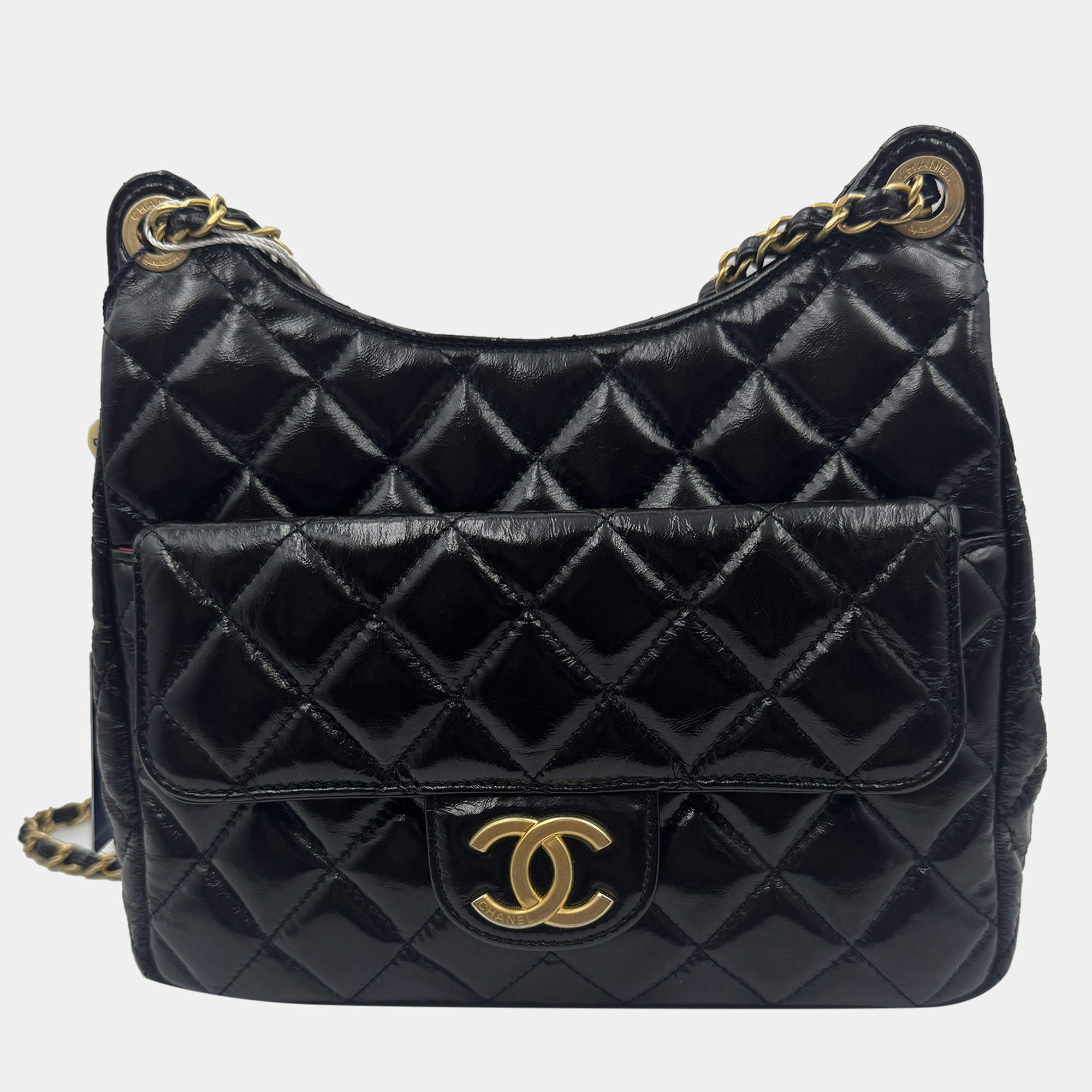 Pre Owned Chanel Wavy CC Hobo Black Crossbody Bag