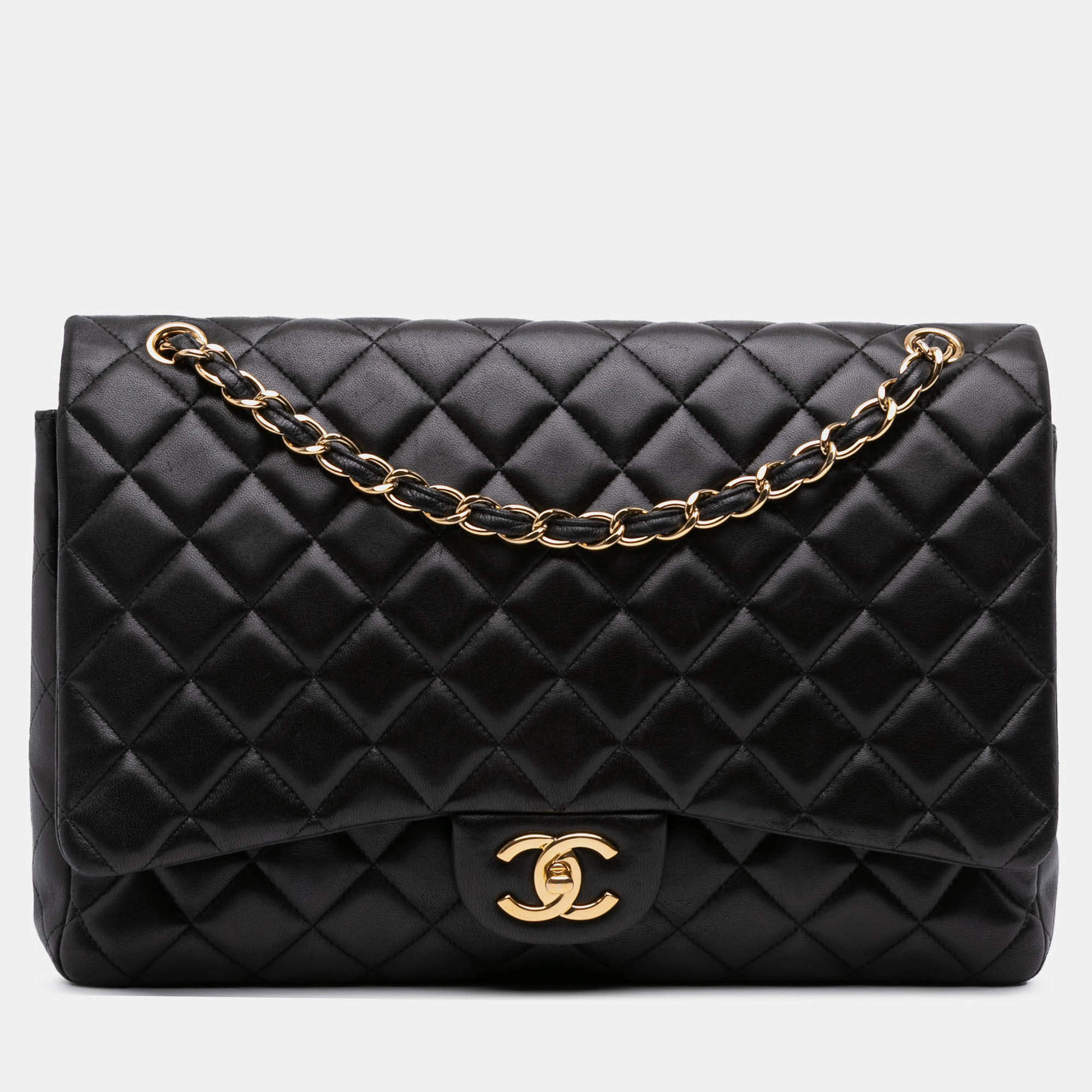Pre Owned Chanel Black Maxi Classic Lambskin Double Flap