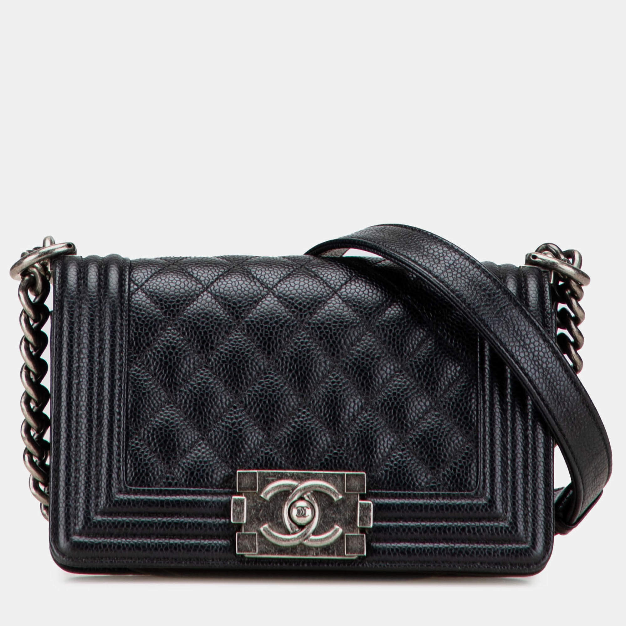 Pre Owned Chanel Black Small Quilted Caviar Boy Flap