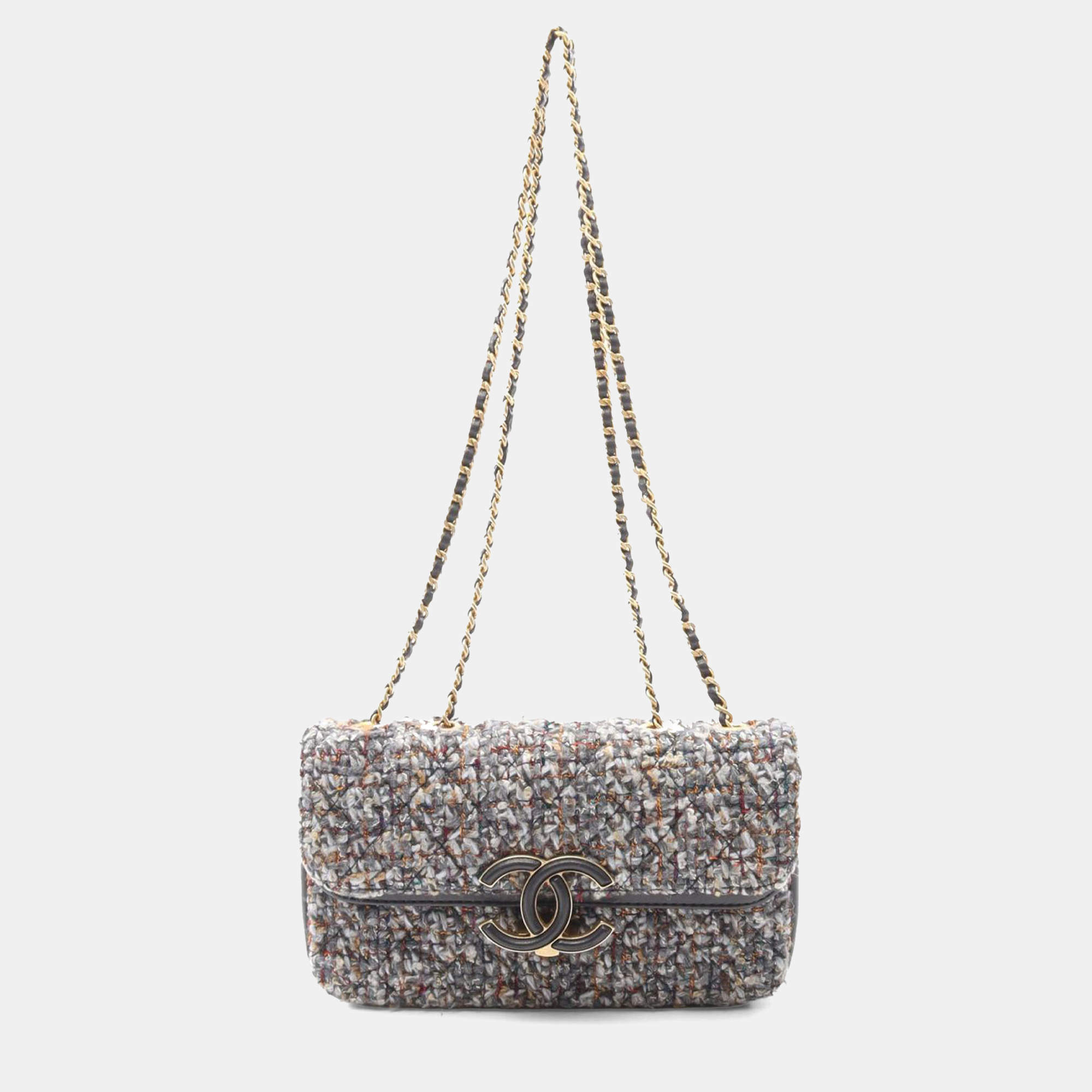 Pre Owned Chanel Multicolor Small Quilted Tweed CC Chic Double Flap